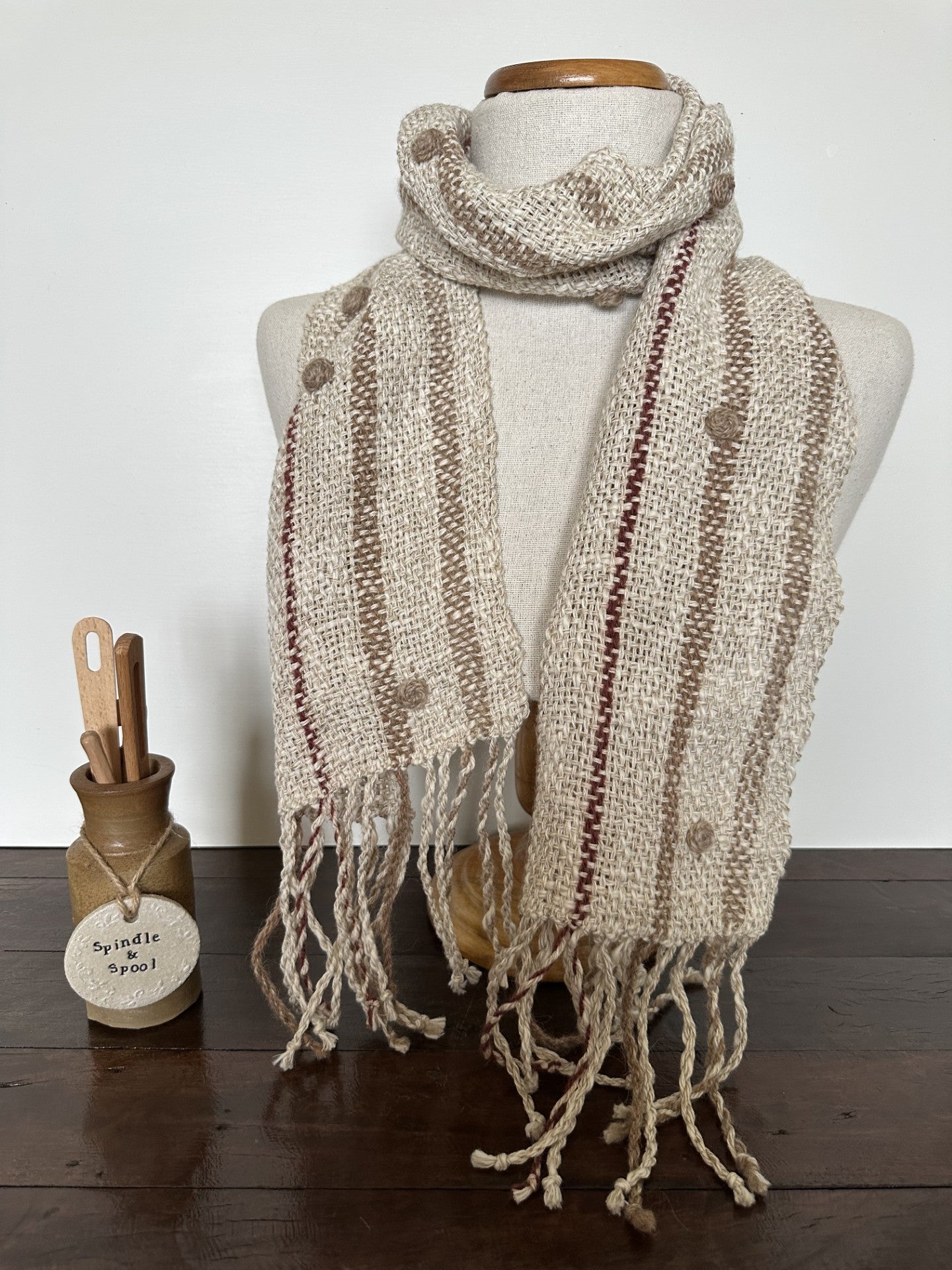 'Autumn Rose' Handwoven Linen Scarf
