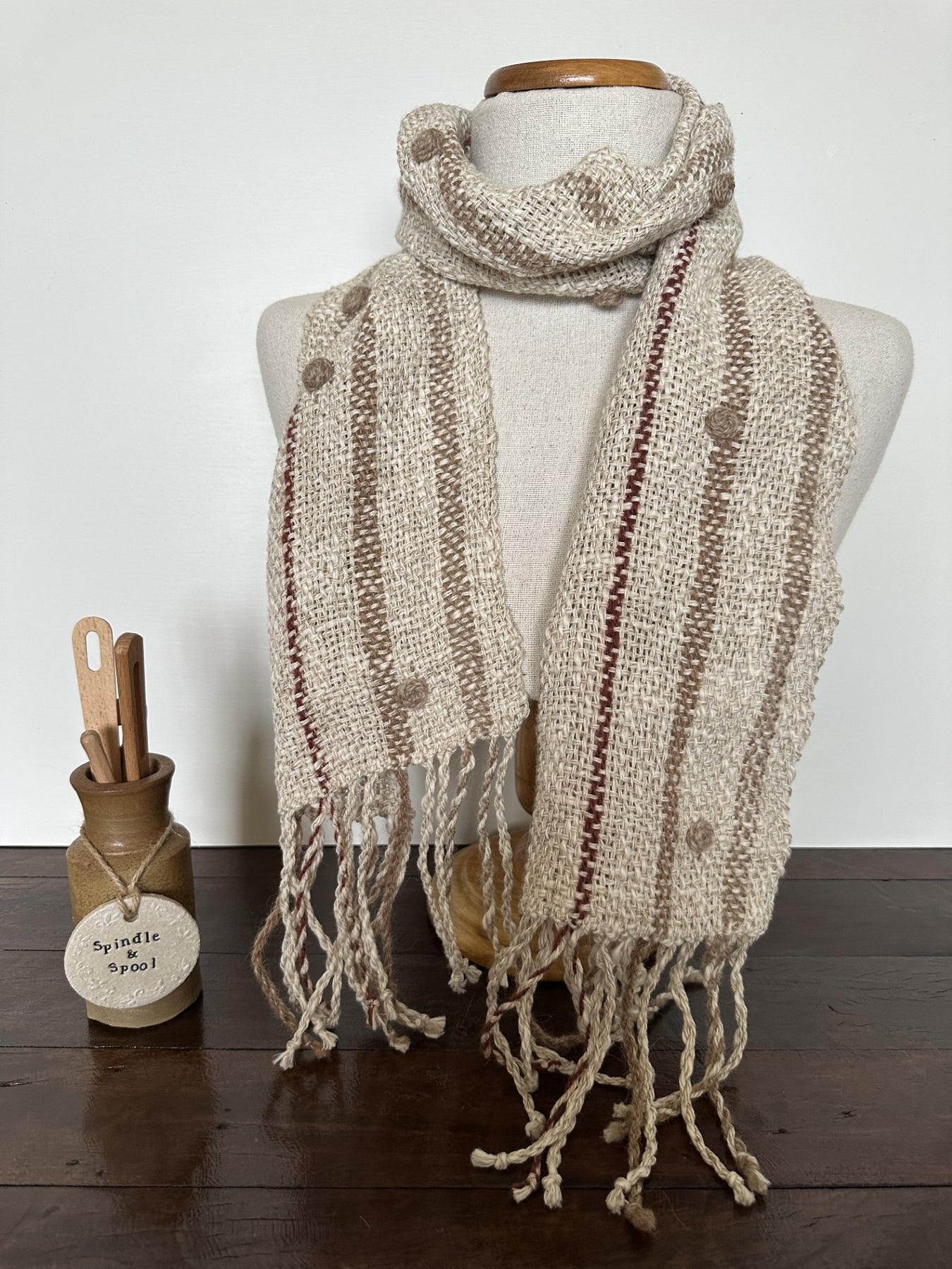 'Autumn Rose' Handwoven Linen Scarf