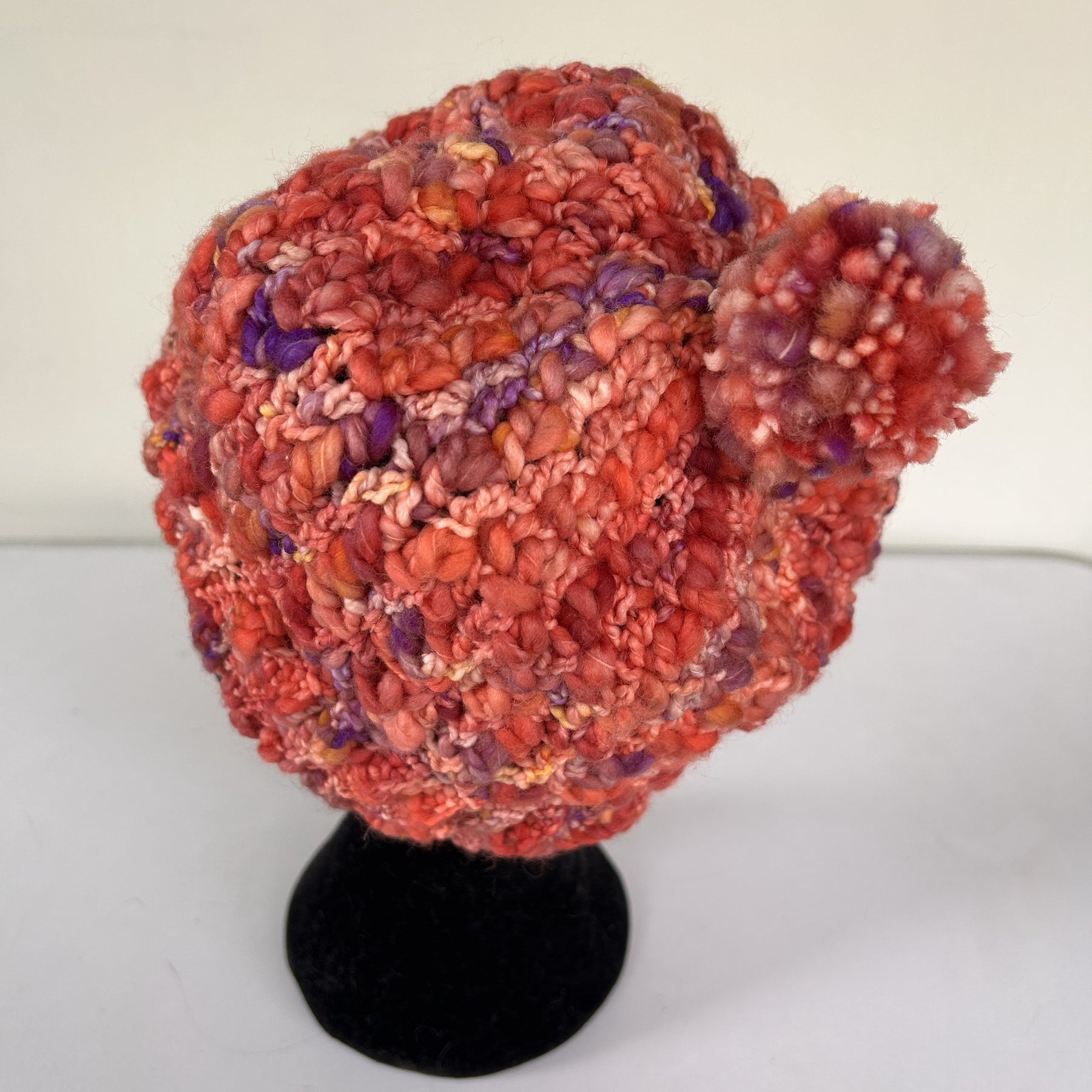 Popcorn Textured Crochet Beanie with Pom-Pom