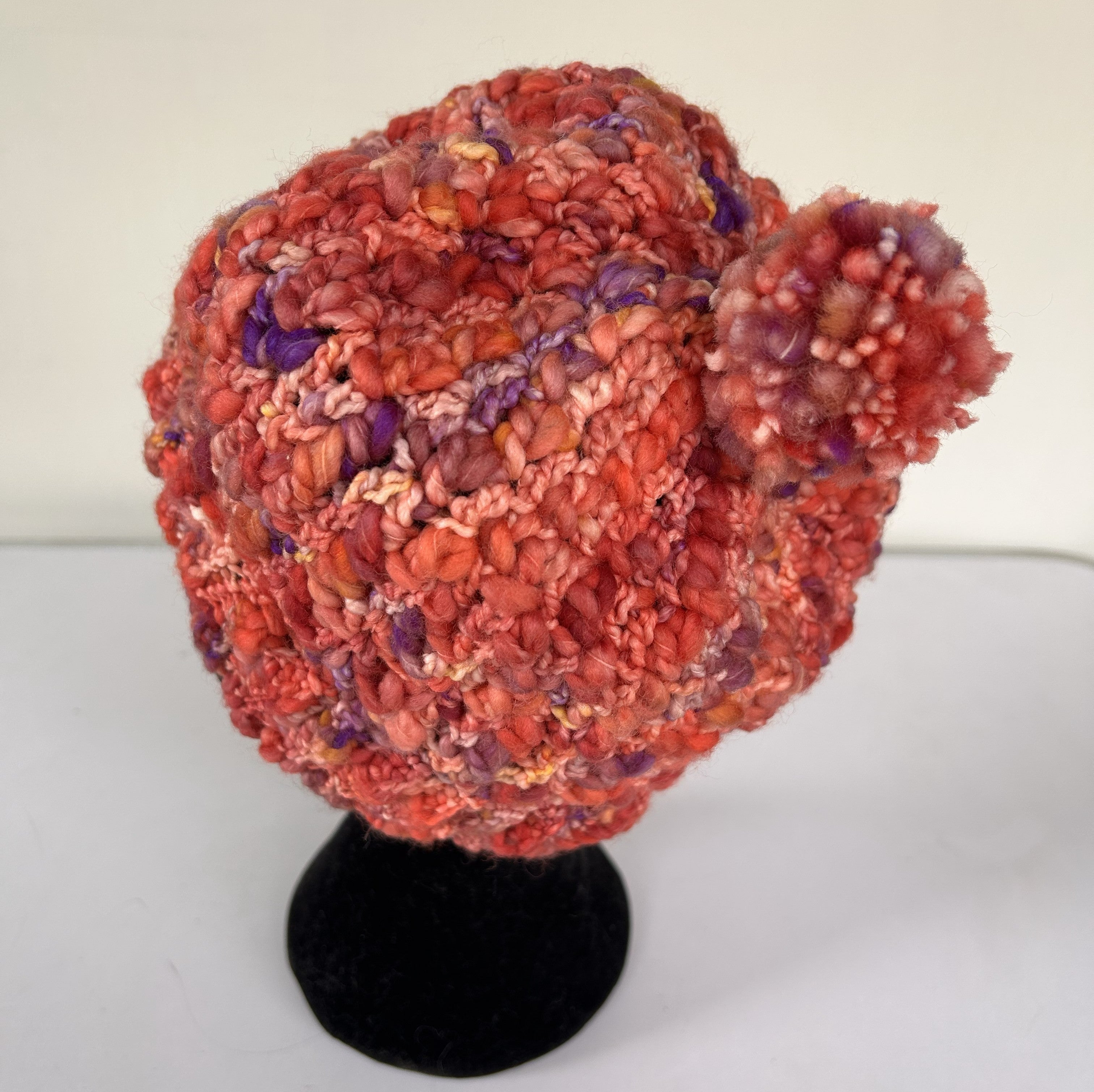 Popcorn Textured Crochet Beanie with Pom-Pom