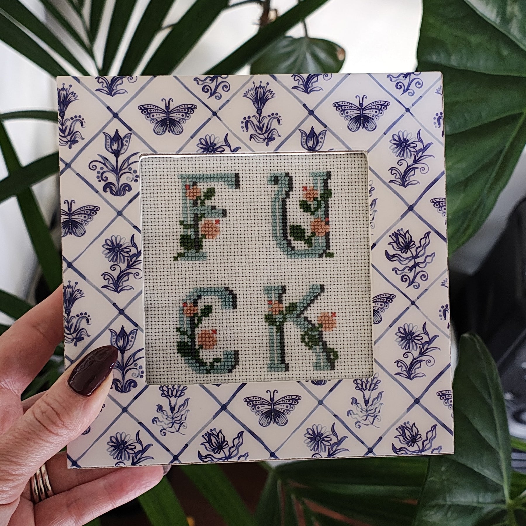 "F*ck" framed cross stitch
