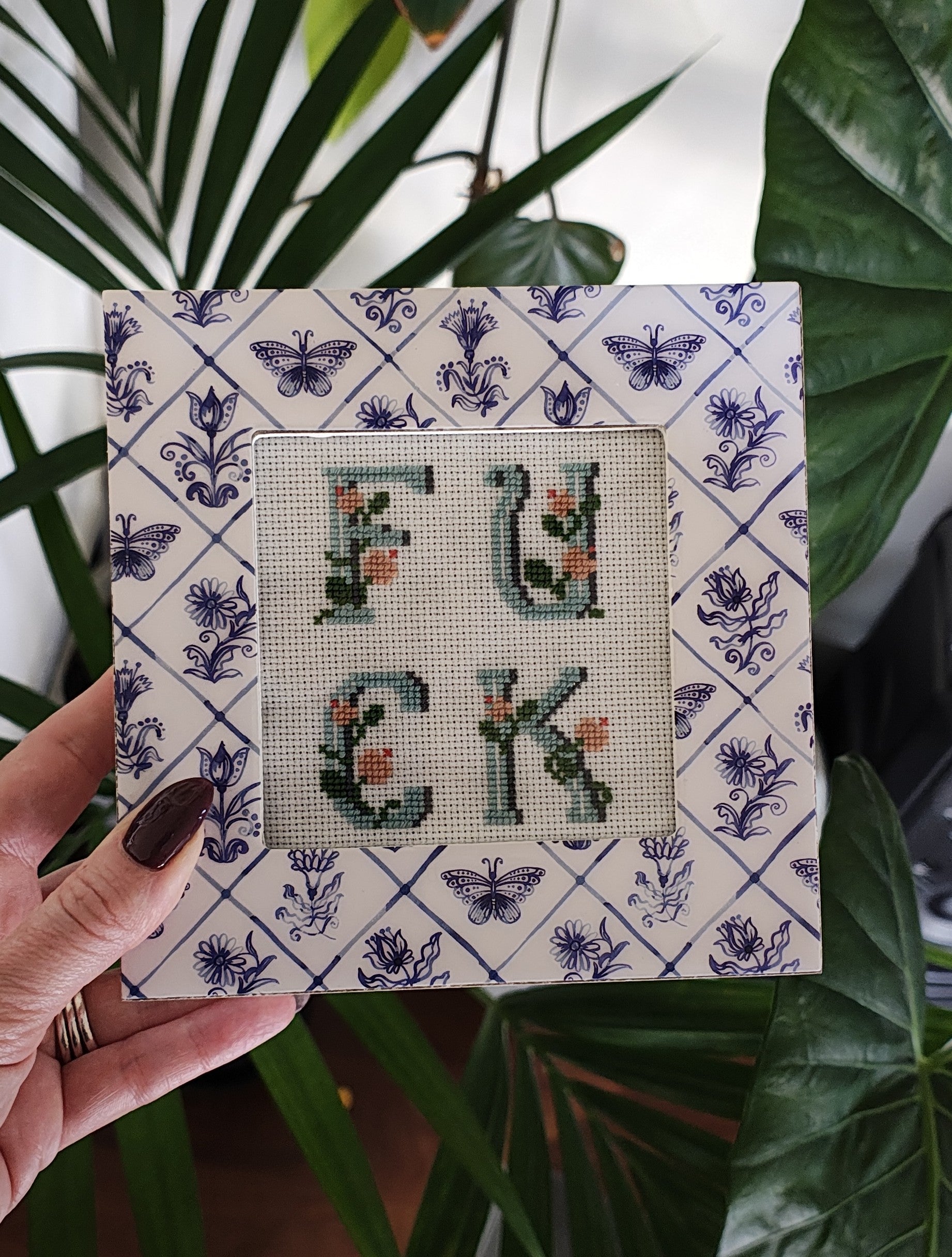 "F*ck" framed cross stitch