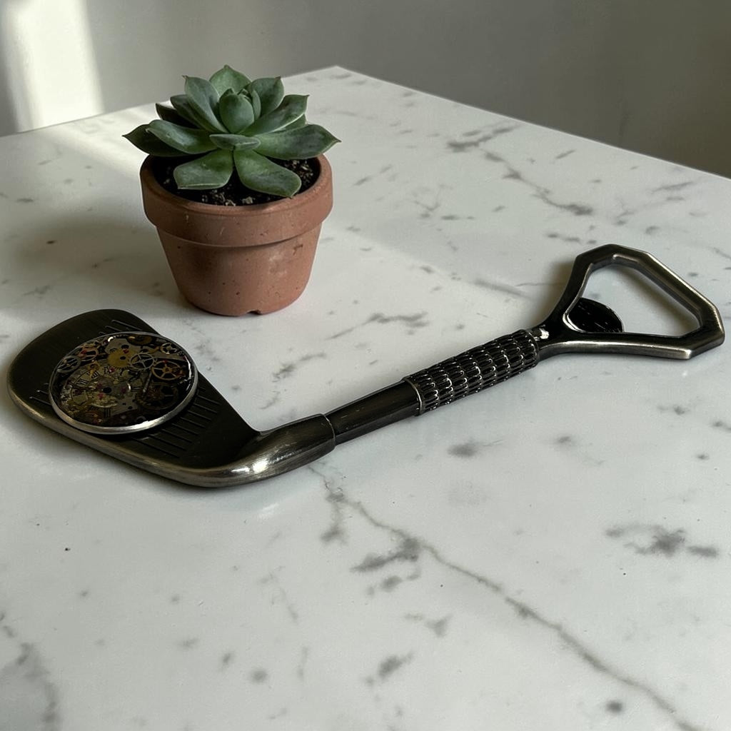 Steampunk watch parts bottle opener (Golf club)