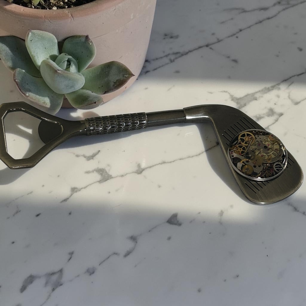 Steampunk watch parts bottle opener (Golf club)