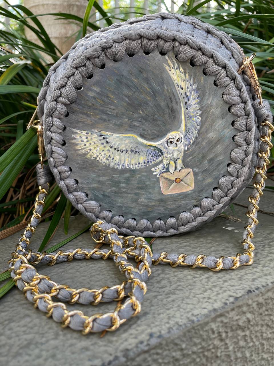 Hand painted artwork & Crochet bag