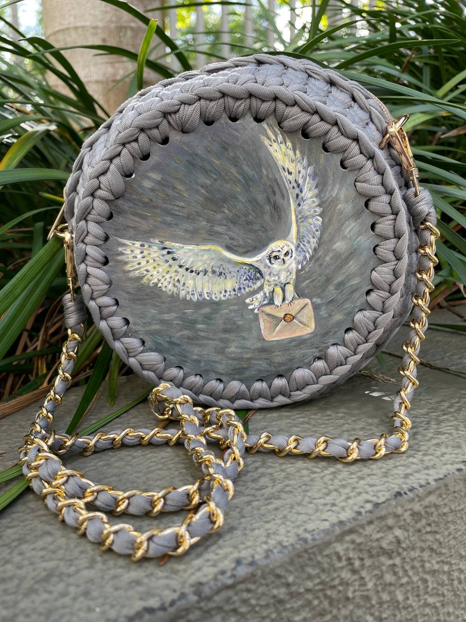 Hand painted artwork & Crochet bag