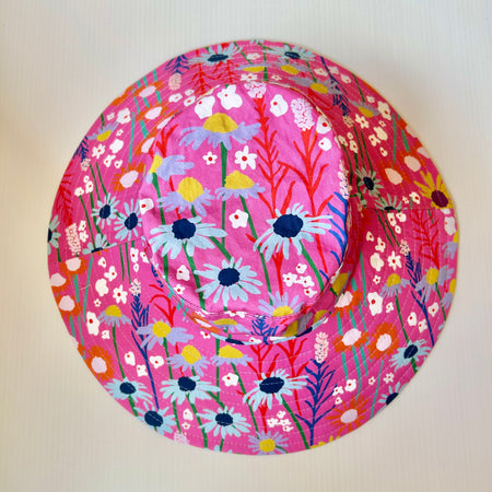 Summer hat in bright floral fabric