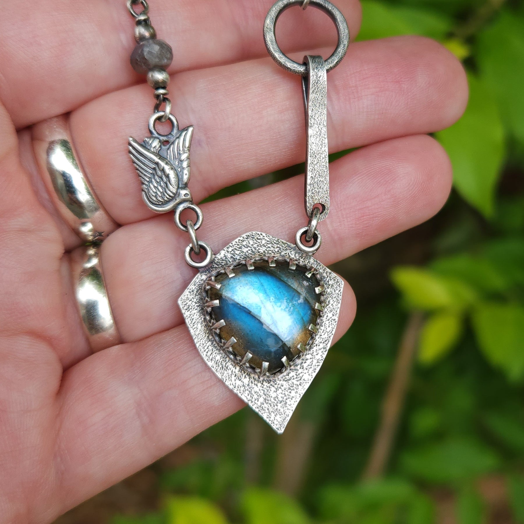 'On the wings of hope' silver necklace with labradorite