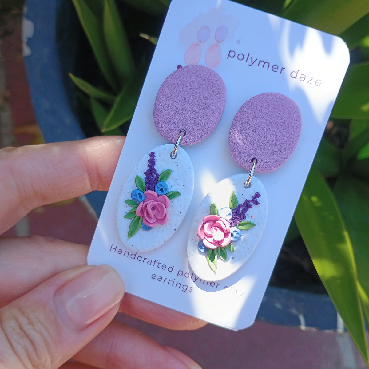 Floral bouquet polymer clay earrings