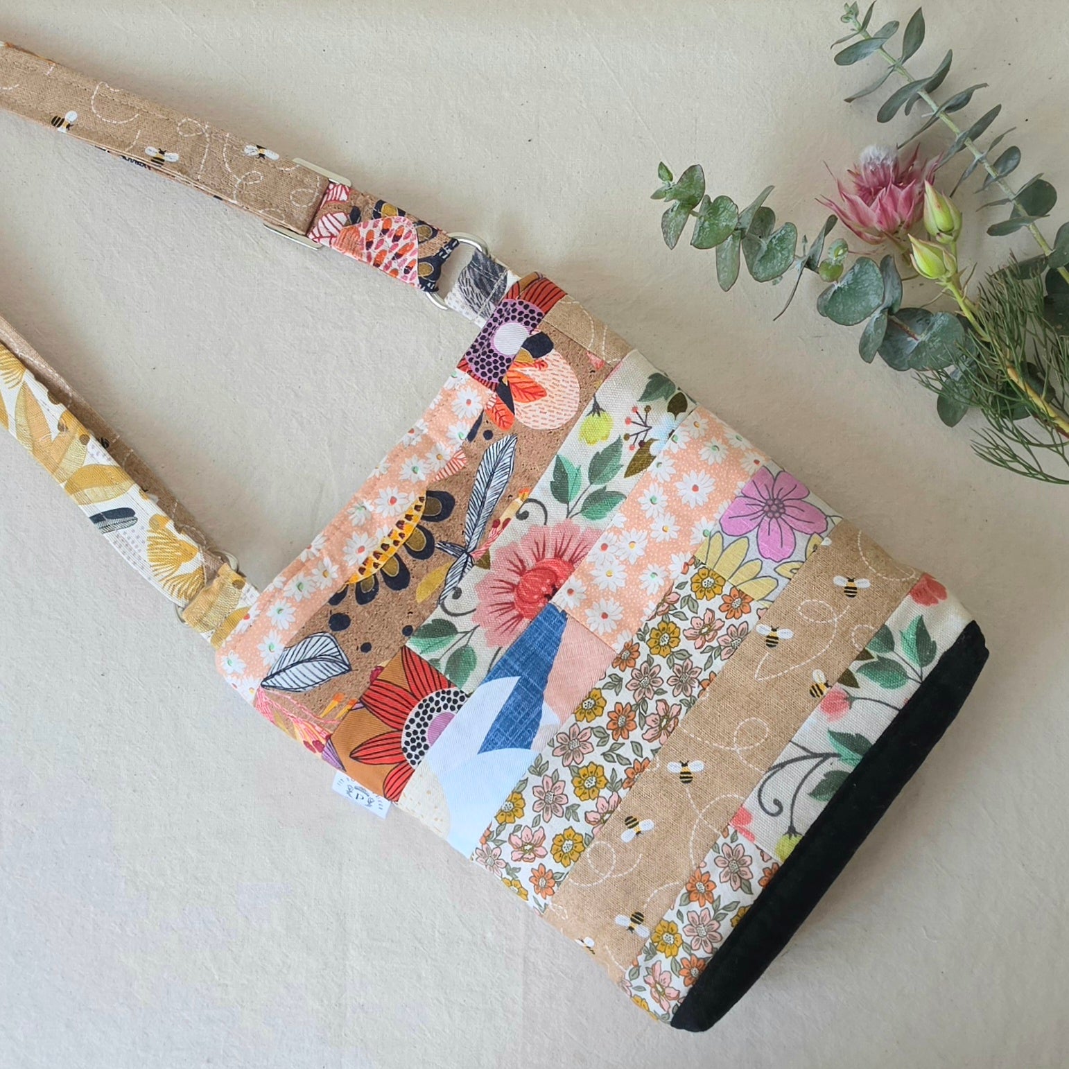 Repurposed Remnant Fabric Crossbody Bag - Cat lovers