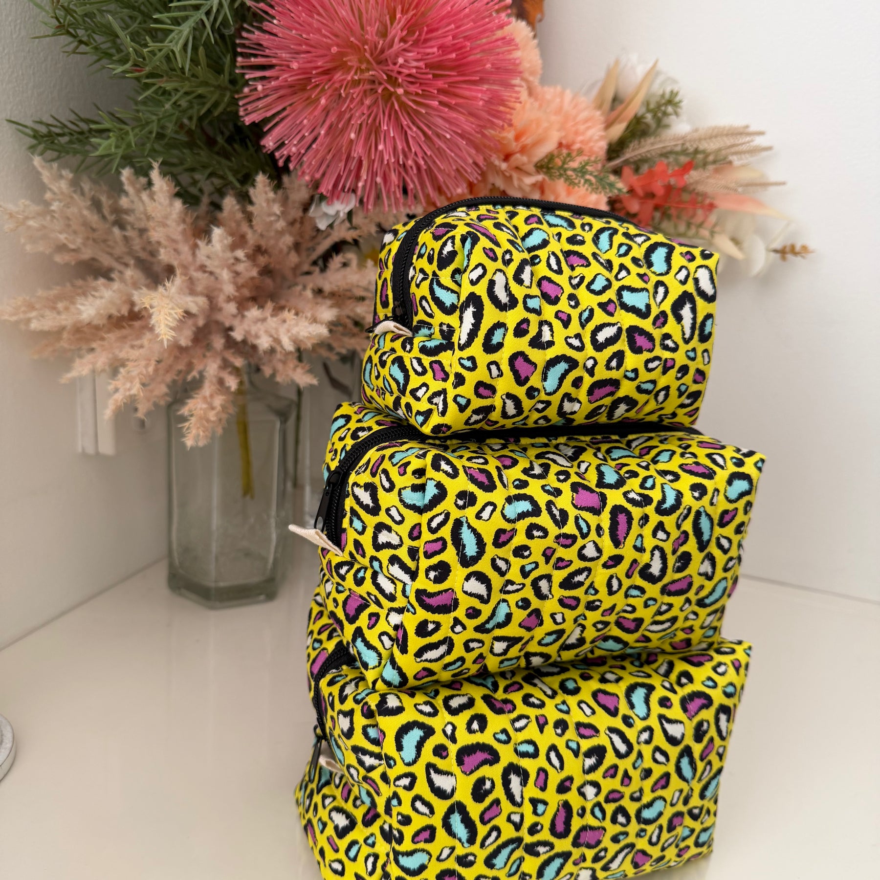 Boxy Zipper Pouch - Yellow Animal Print