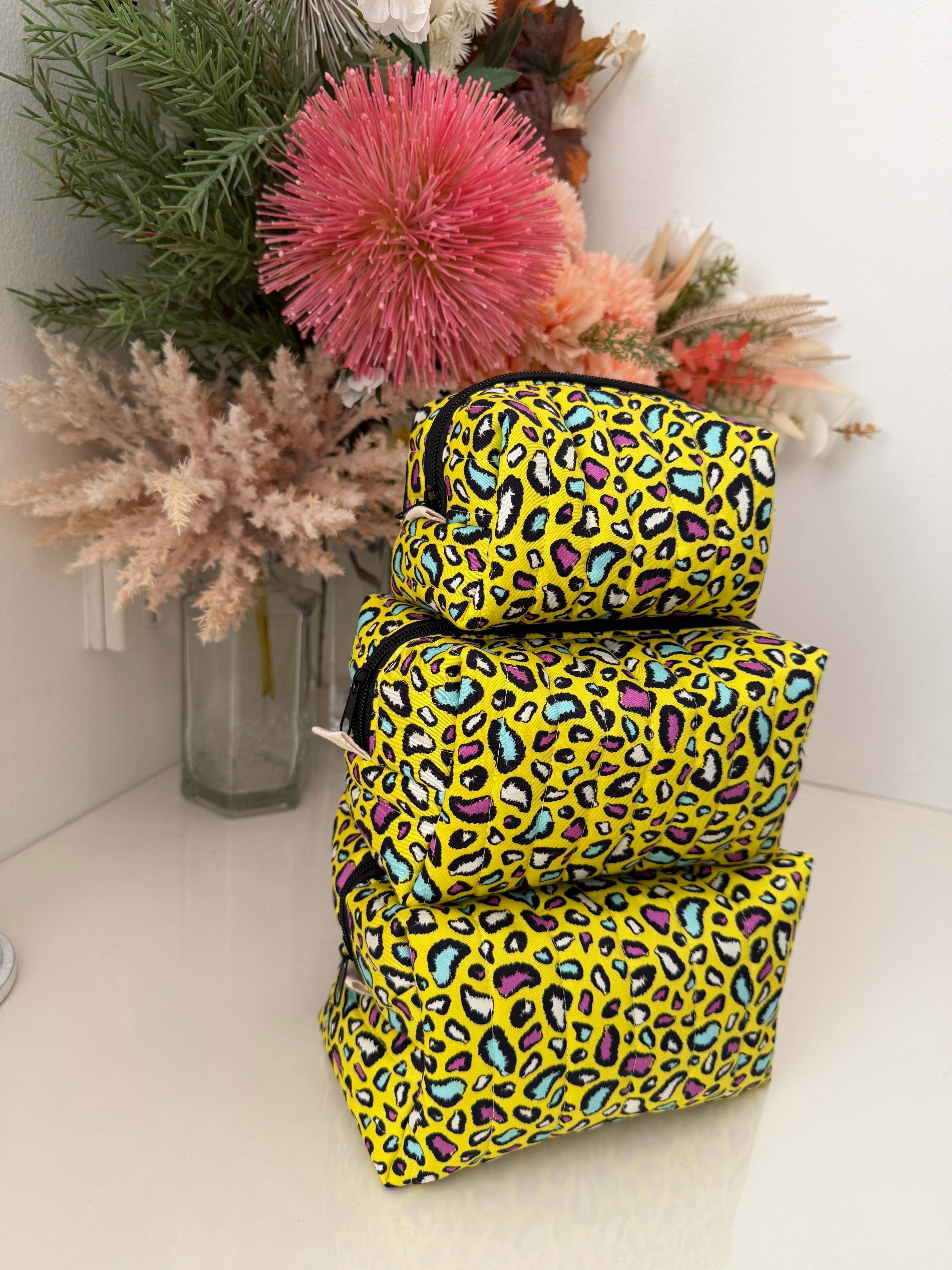 Boxy Zipper Pouch - Yellow Animal Print