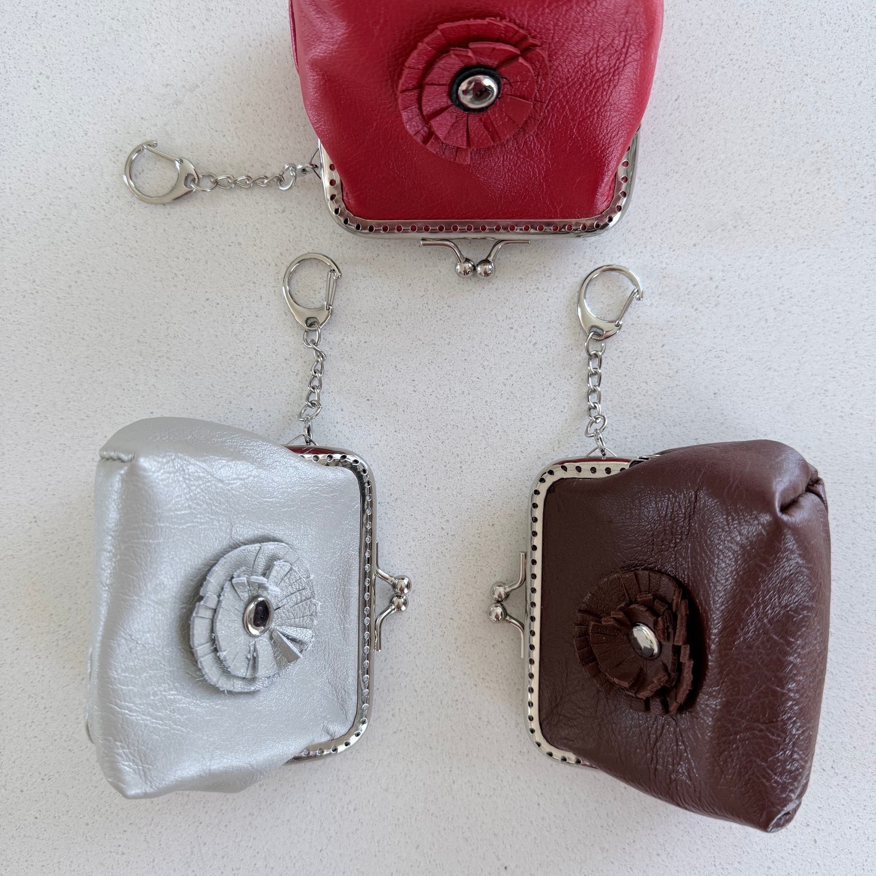 `Rosette` leather coin purse with key chain