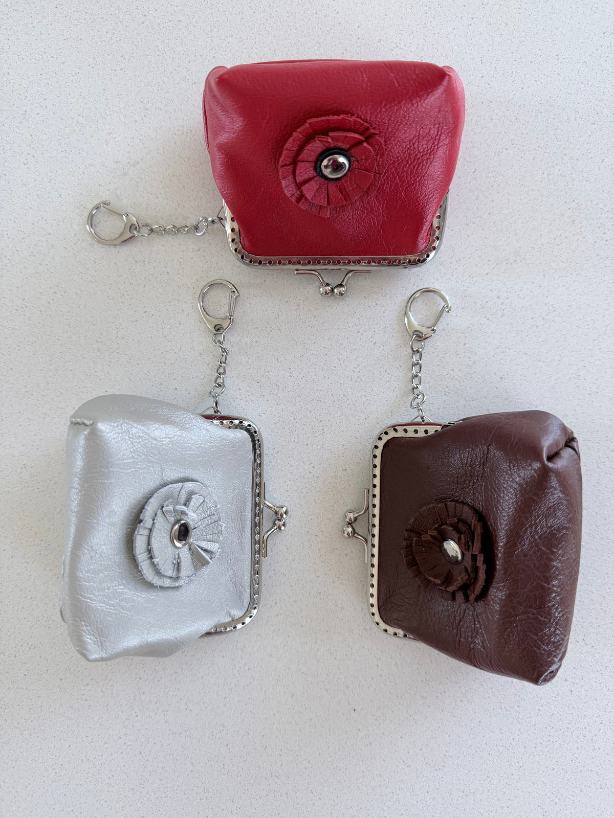 `Rosette` leather coin purse with key chain