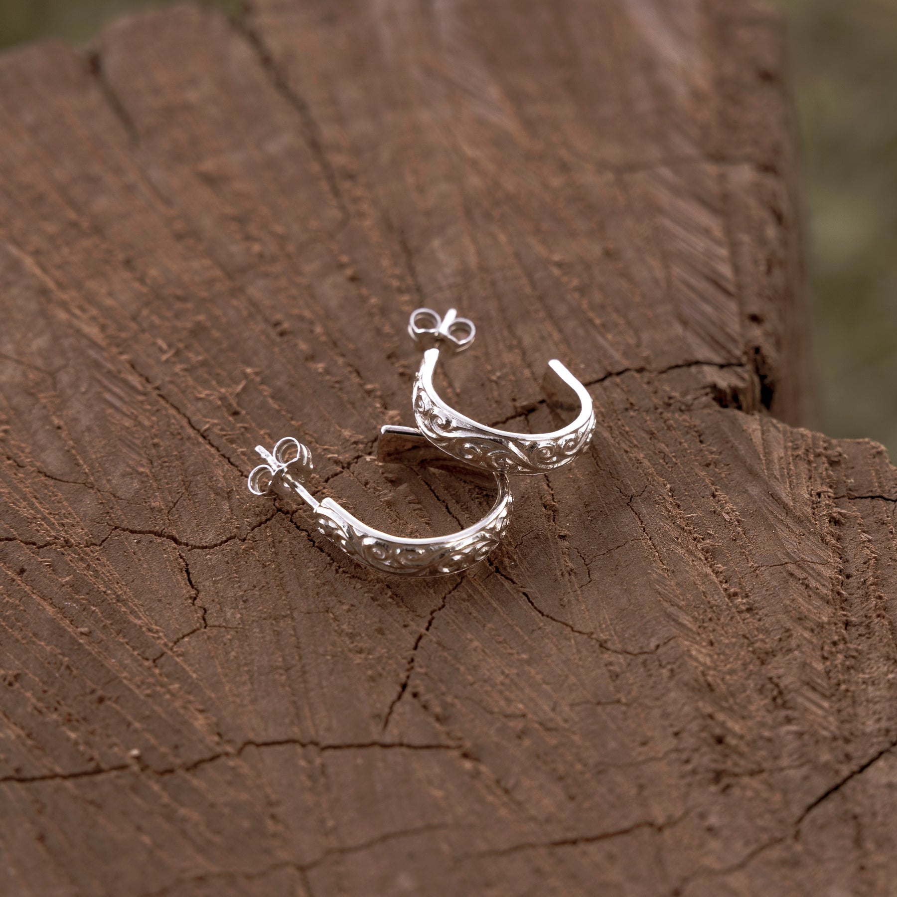 Sterling Silver Embossed Hoop Earrings
