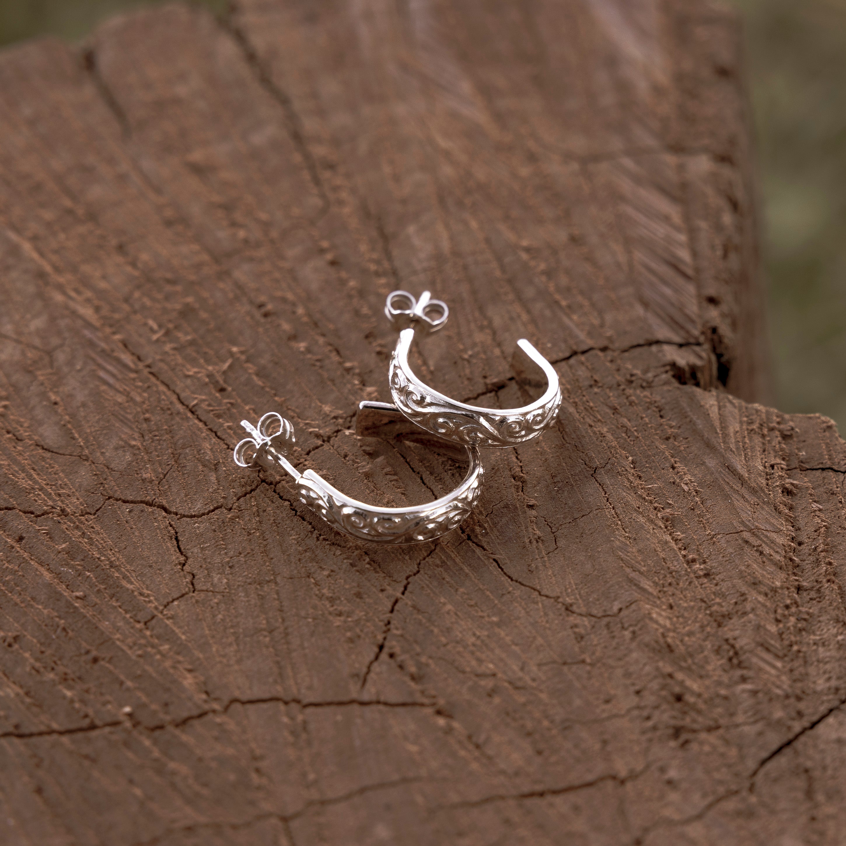 Sterling Silver Embossed Hoop Earrings