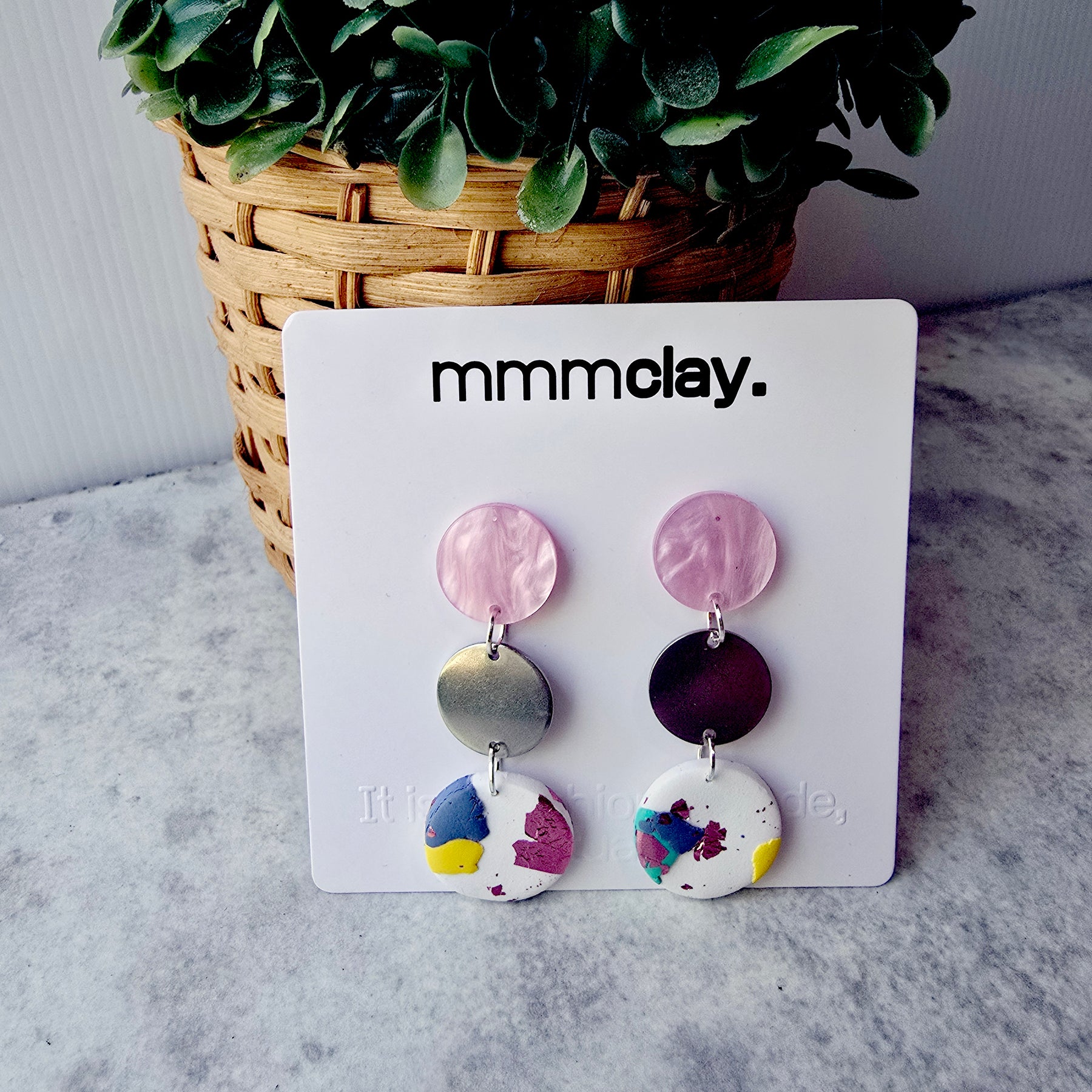 Blush Pink Terrazzo Polymer Clay Drop Earrings