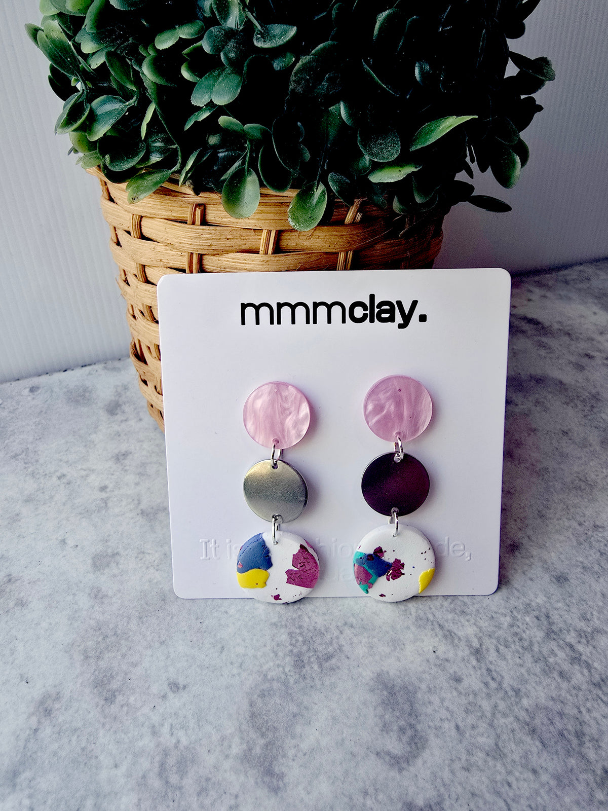 Blush Pink Terrazzo Polymer Clay Drop Earrings