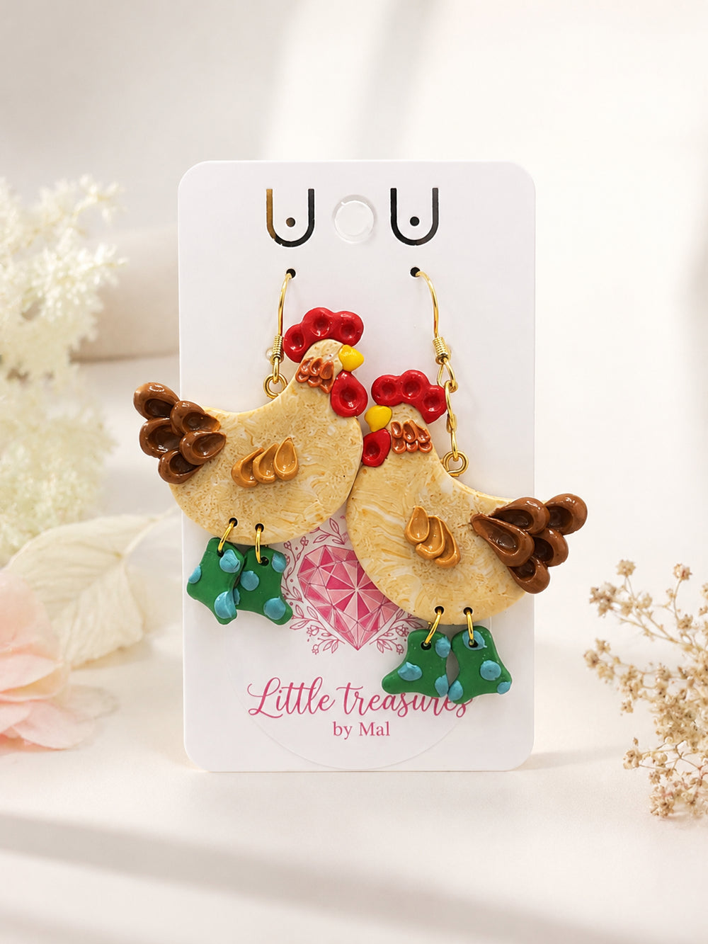 Handmade chicken earrings