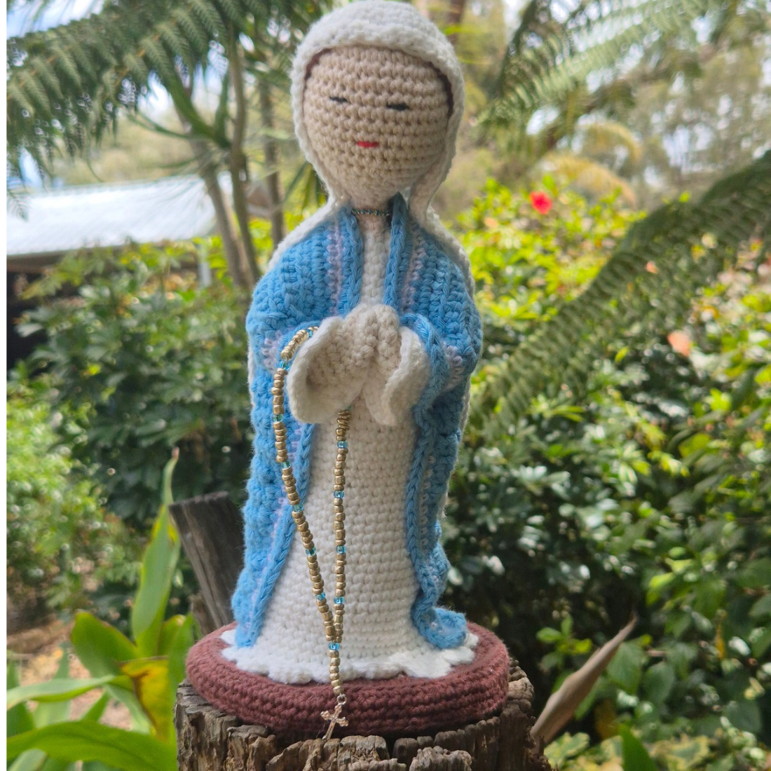 Handcrafted Crochet Virgin Mary Doll with Cross
