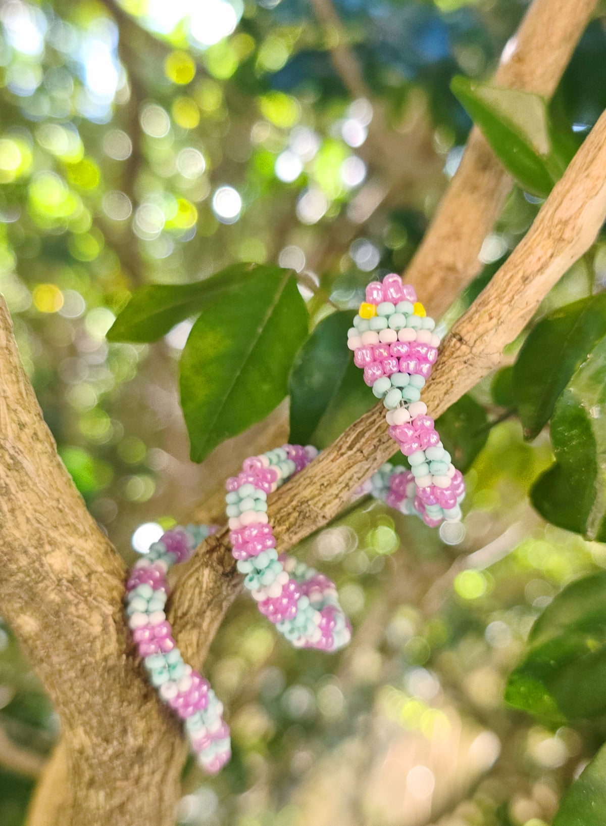 Flexible Beaded Snake Ring - Pastel Stripe
