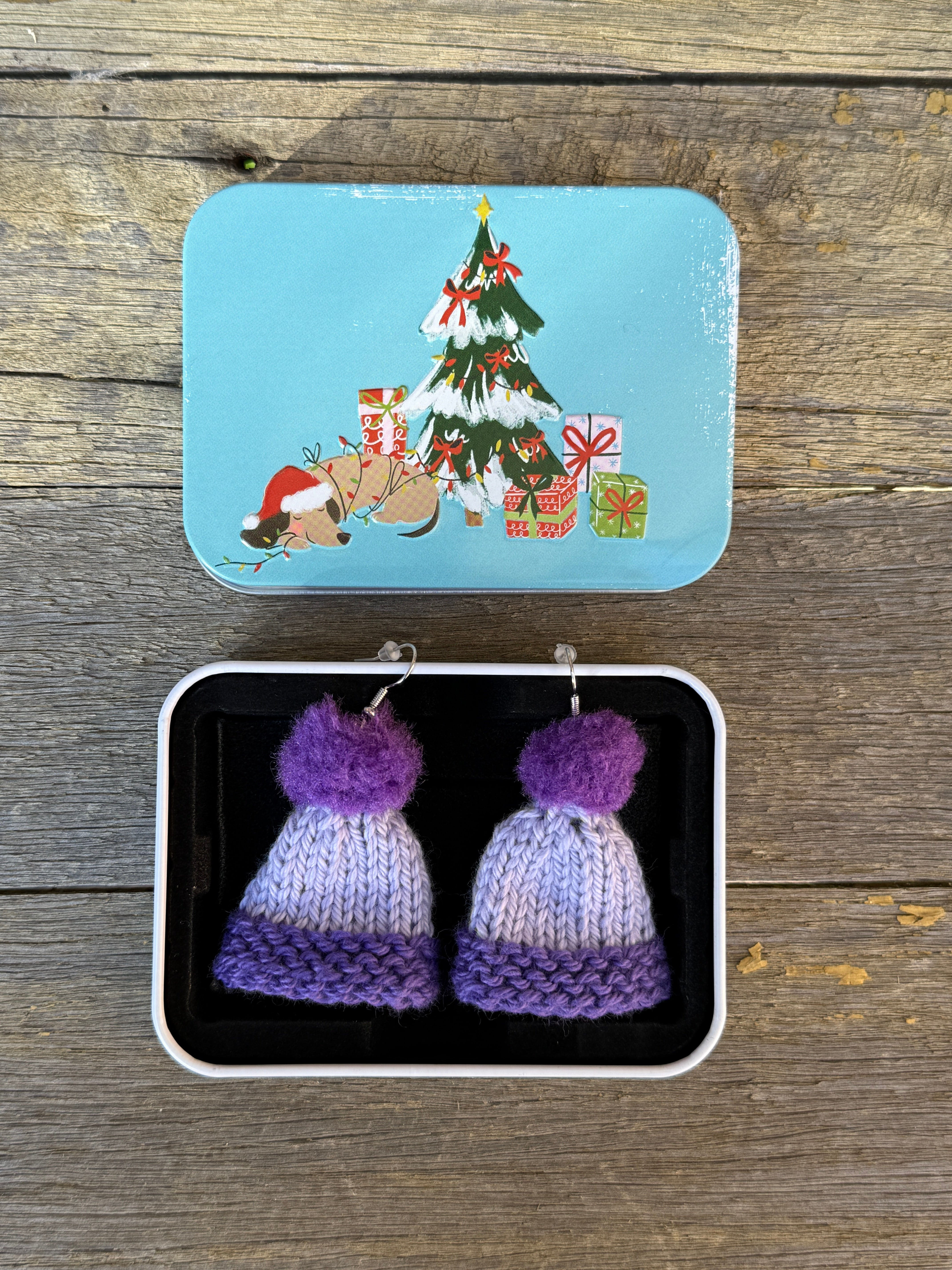 Christmas Beanie Earrings, Hand Knitted Mini Beanies