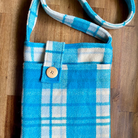 Upcycled Woollen Blanket - Cross Body Bag - Blue