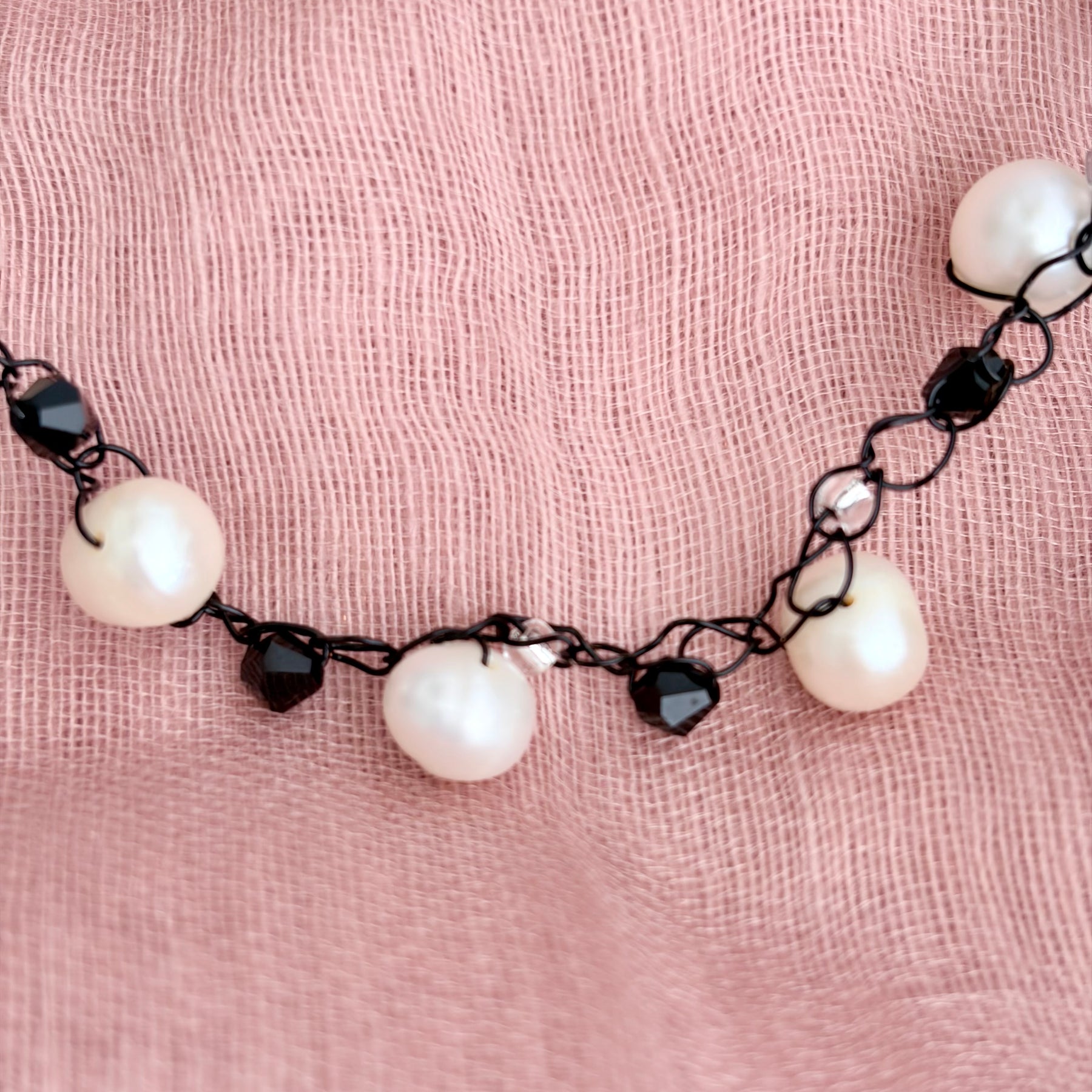 “Black & White” Pearls Crochet Choker