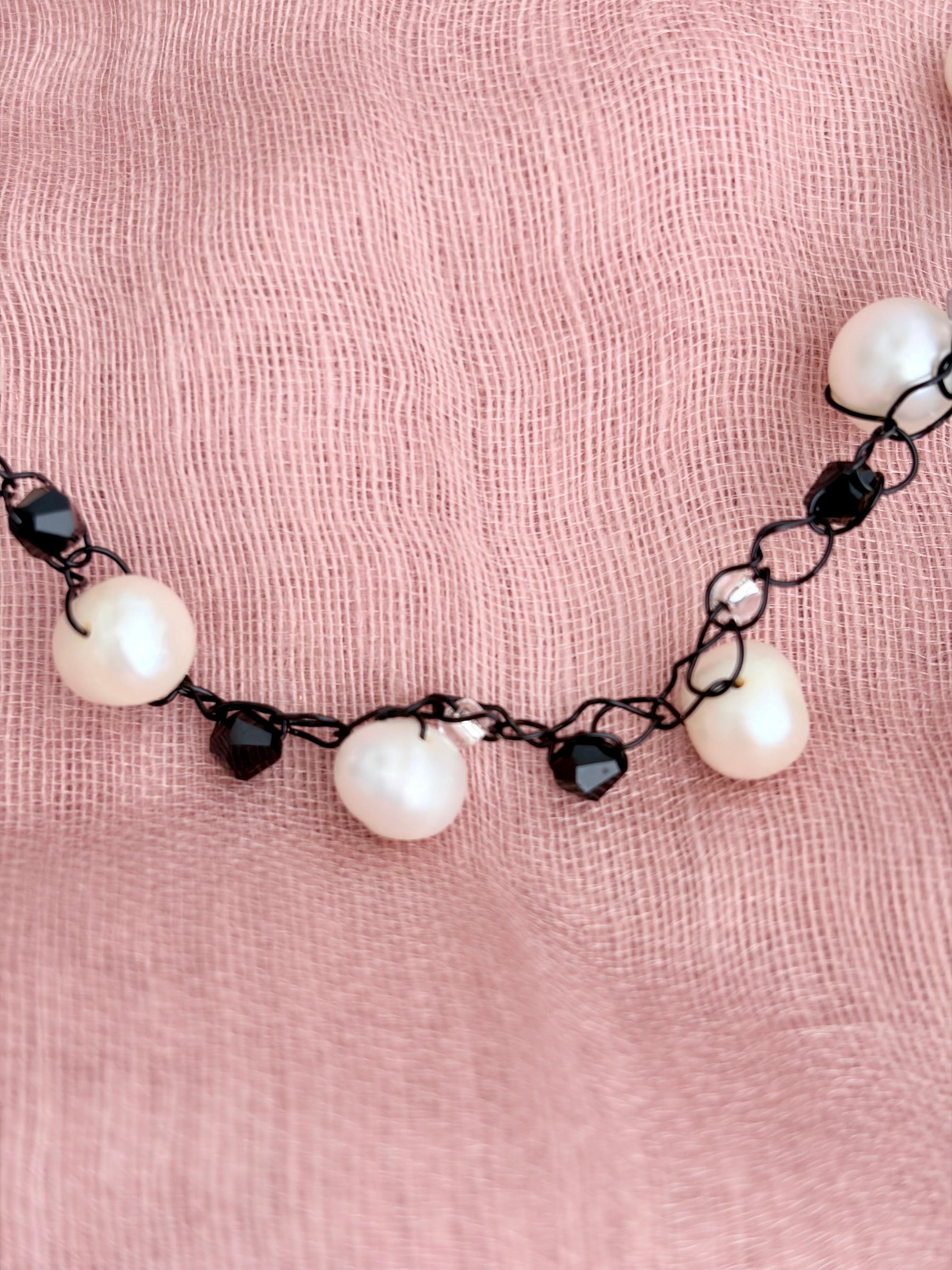 “Black & White” Pearls Crochet Choker