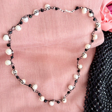 “Black & White” Pearls Crochet Choker