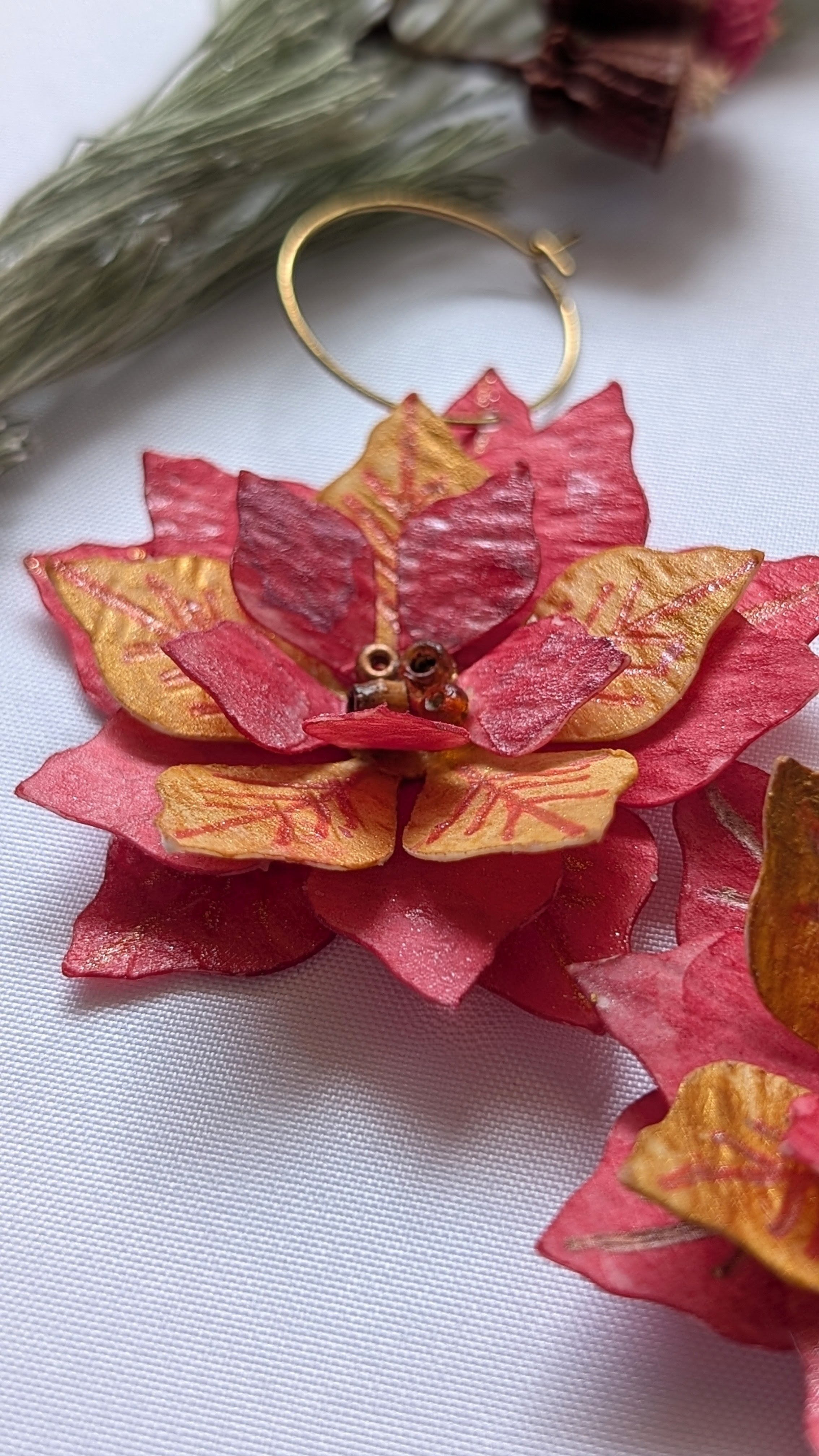 Handmade Watercolour Eco Friendly Christmas Earrings – Poinsettia