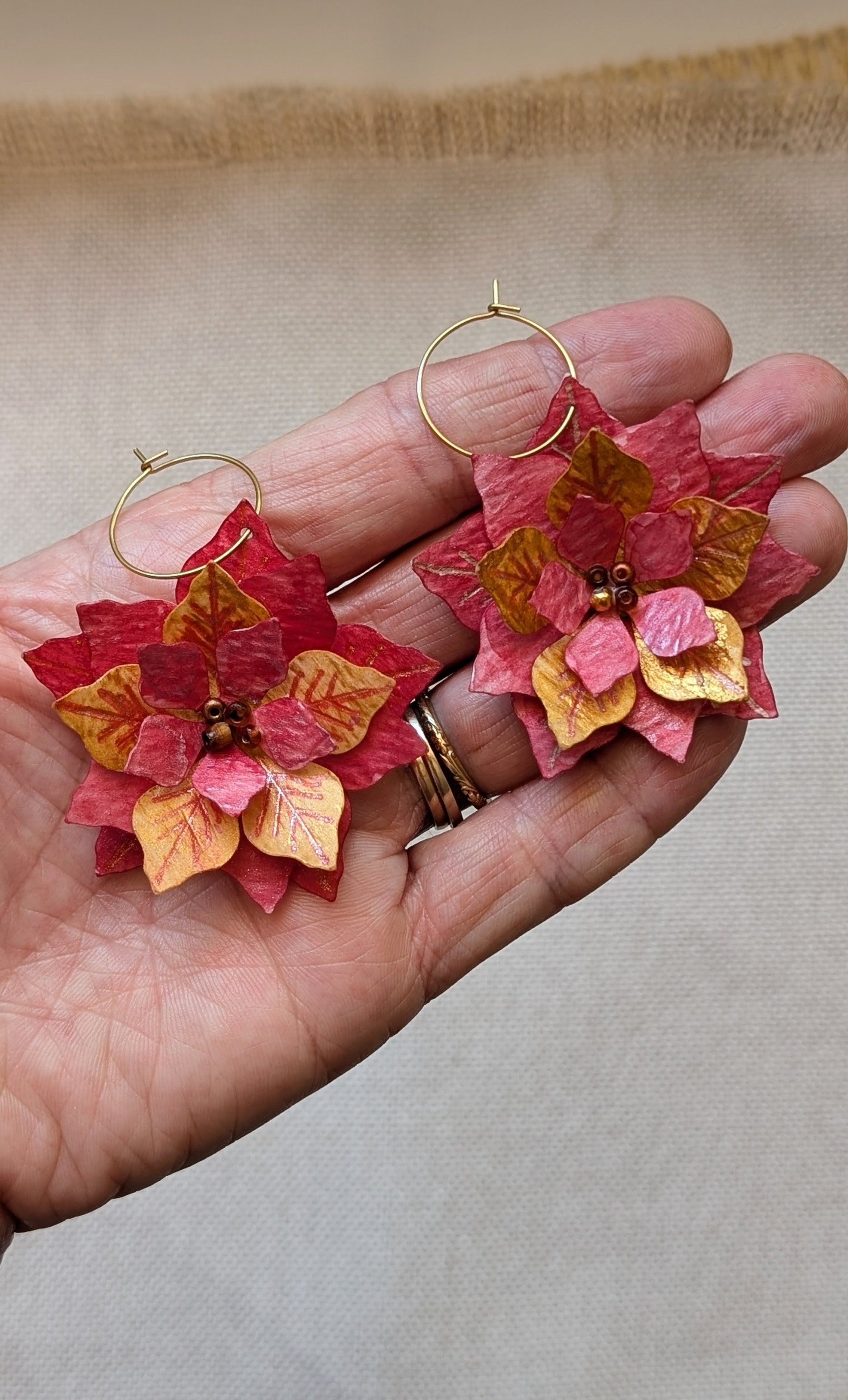 Handmade Watercolour Eco Friendly Christmas Earrings – Poinsettia