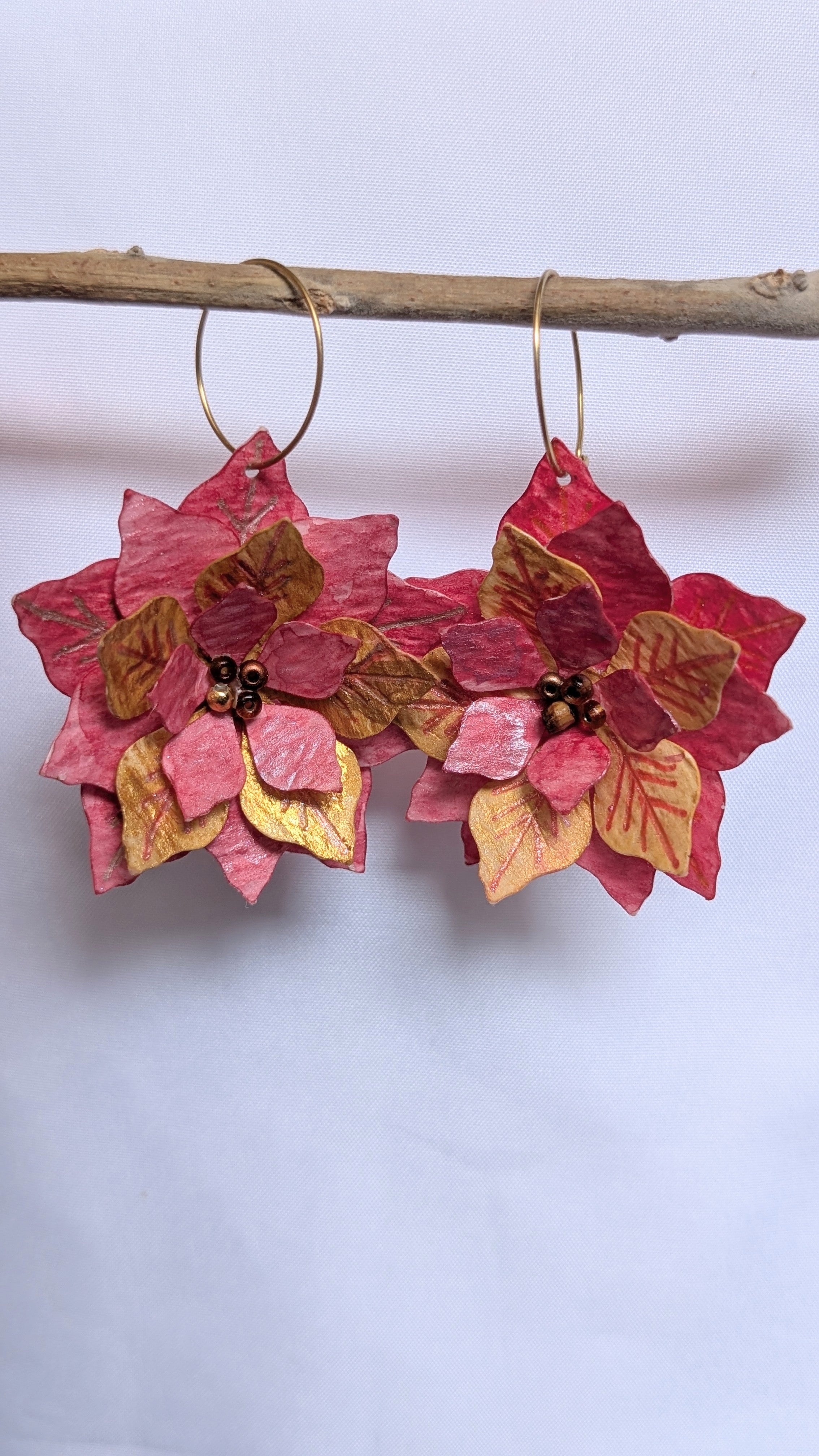 Handmade Watercolour Eco Friendly Christmas Earrings – Poinsettia