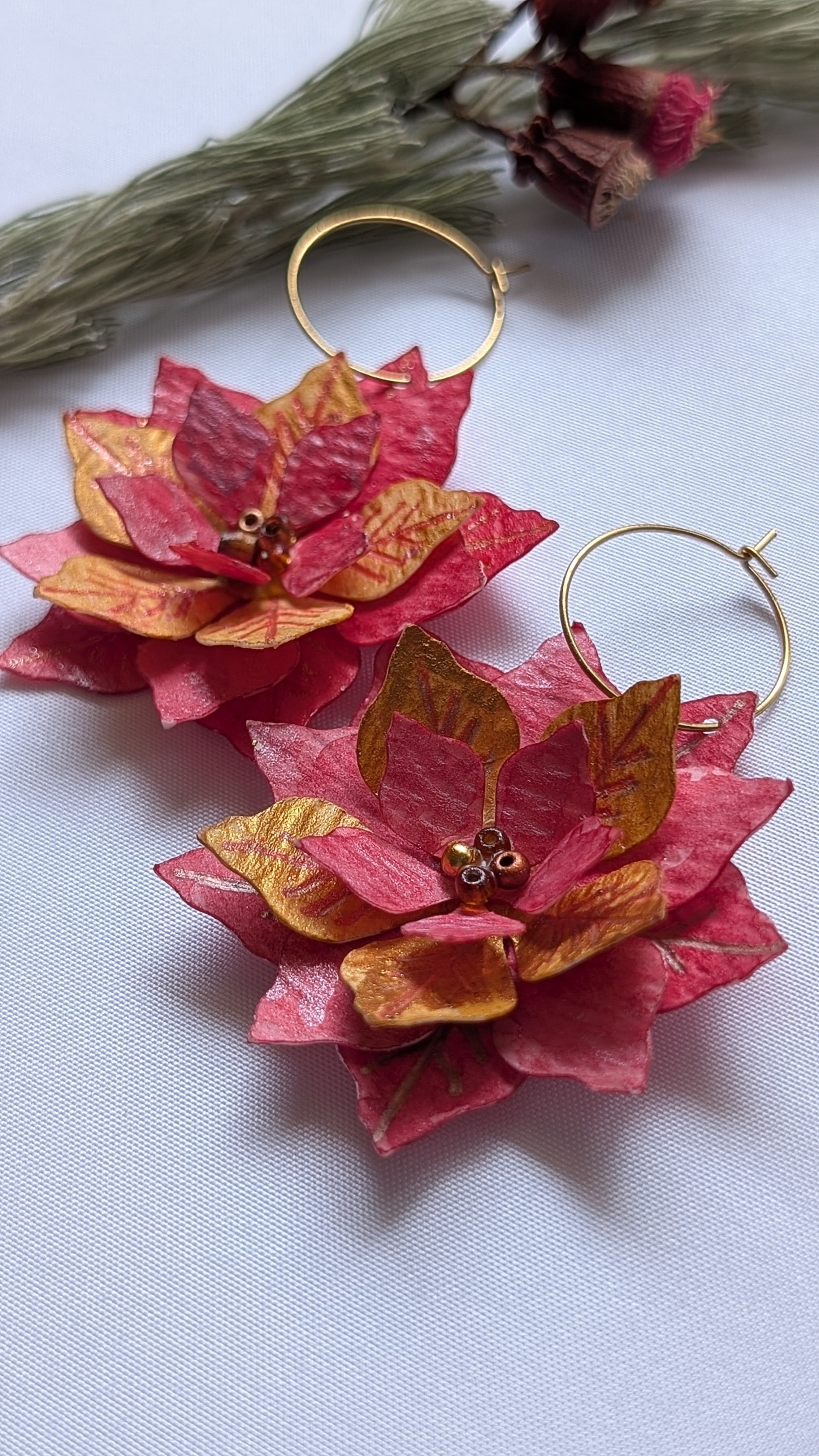 Handmade Watercolour Eco Friendly Christmas Earrings – Poinsettia