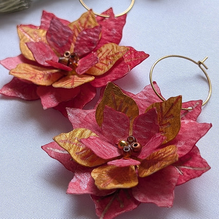 Handmade Watercolour Eco Friendly Christmas Earrings – Poinsettia