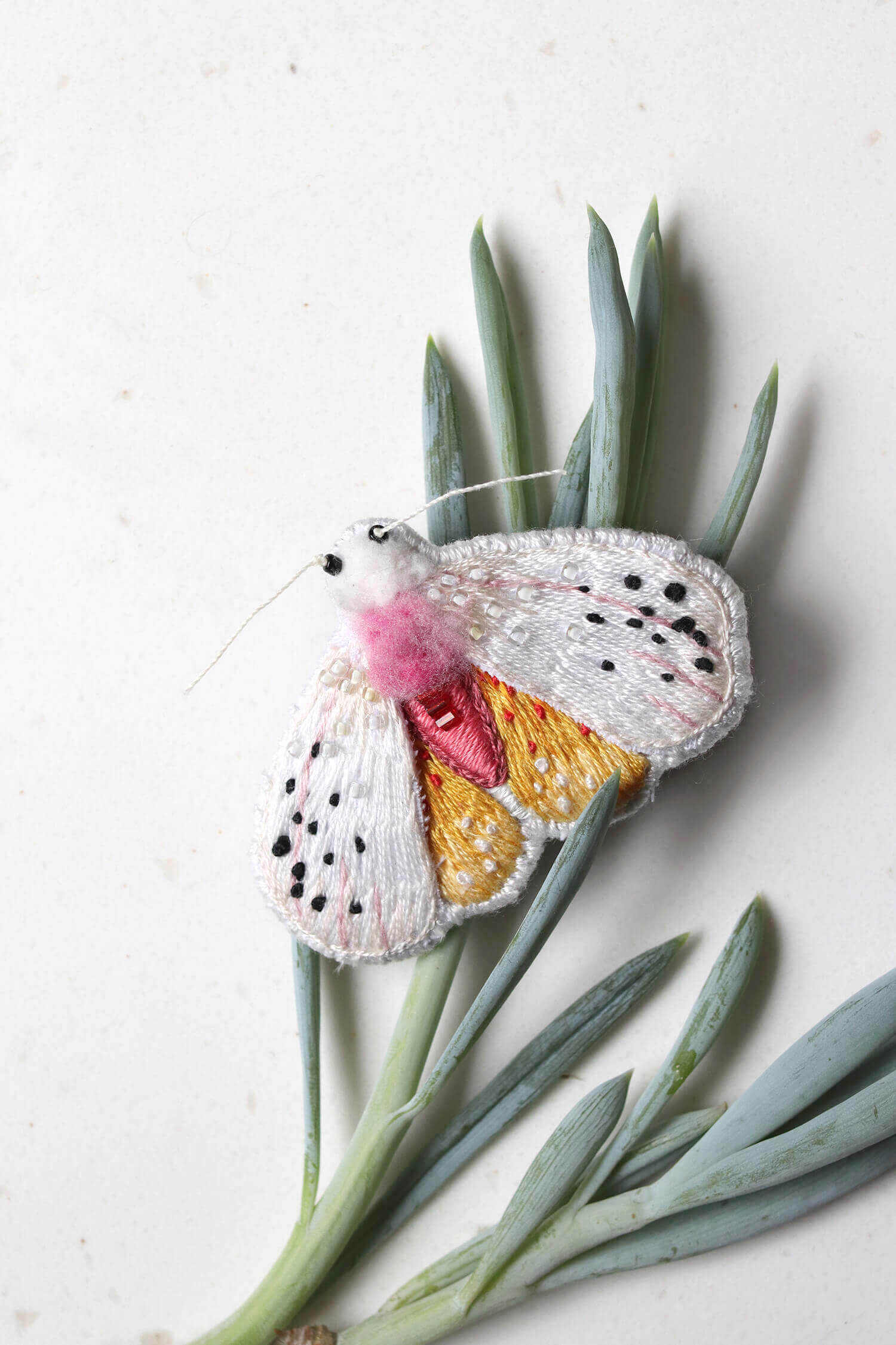 Amberglow Embroidered Moth Brooch