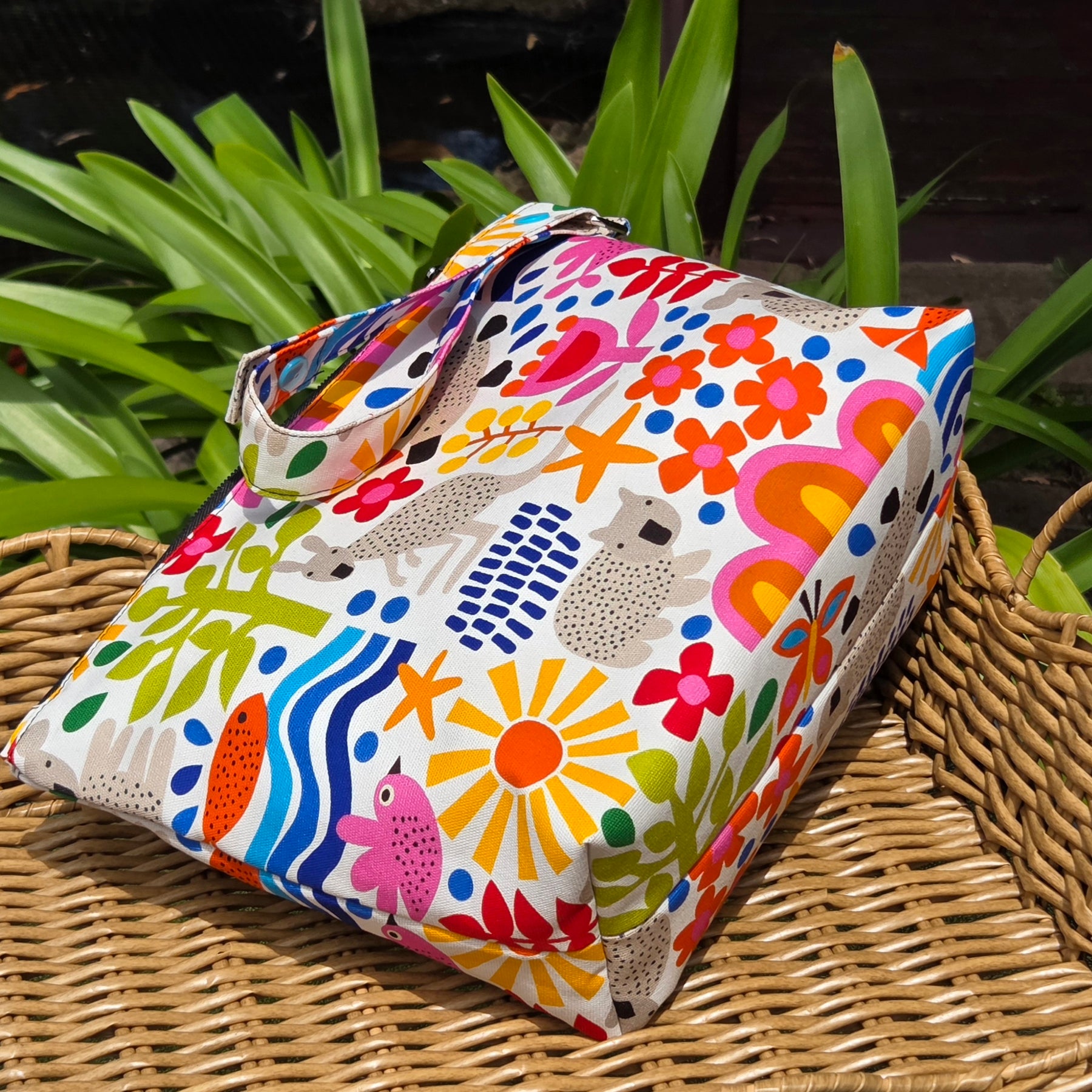 Jumbo Pouch, Colourful Australian Animal and Floral print