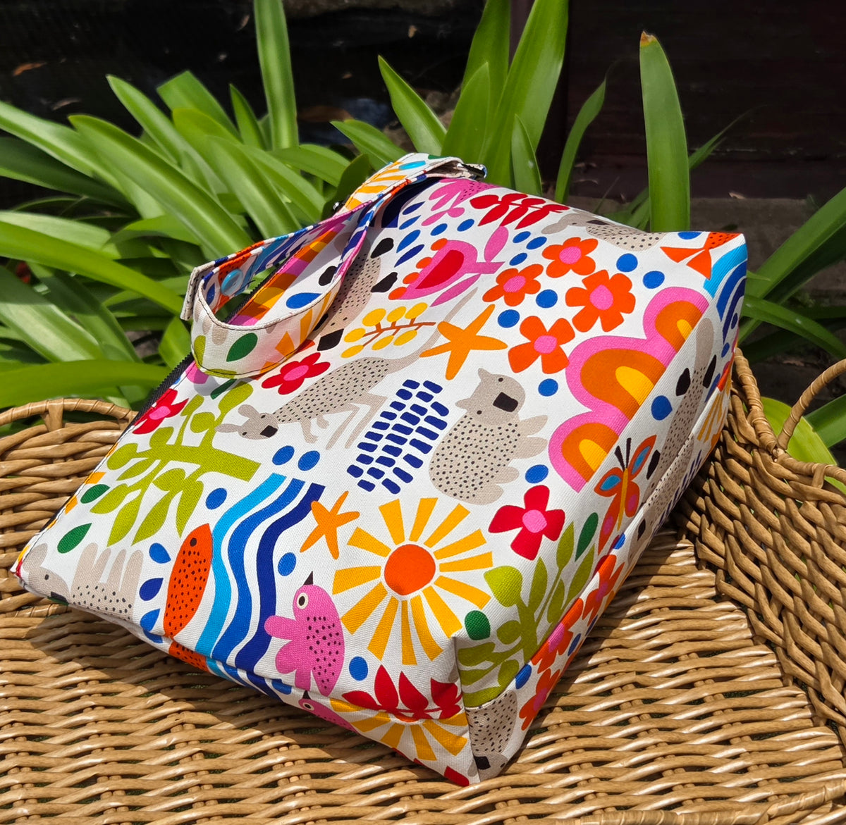 Jumbo Pouch, Colourful Australian Animal and Floral print