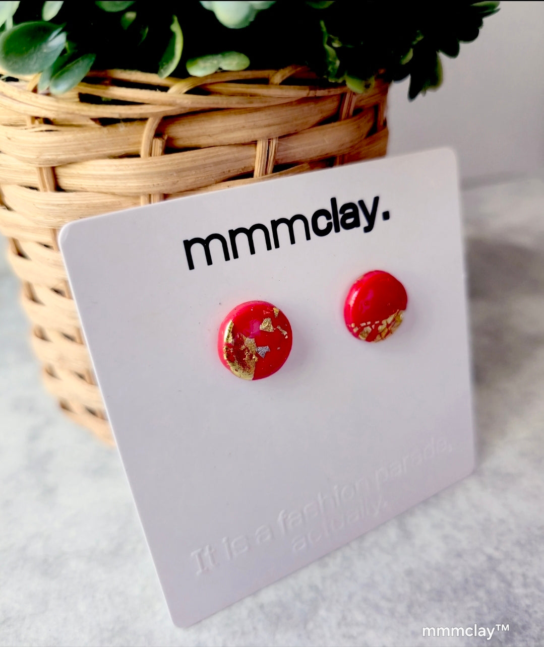 Shiny Red Studs | Polymer Clay Earrings