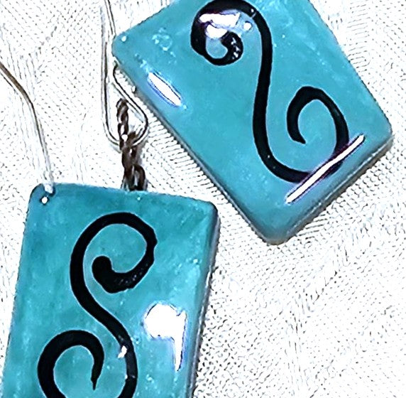 Blue Handmade Ceramic Squiggle Earrings  FREE POST