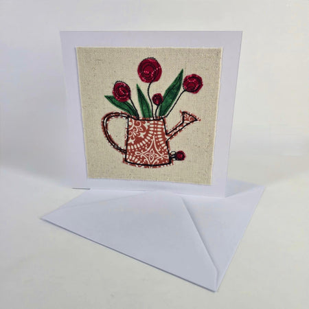 Fabric Greeting Card & Envelope| Watering Can| 13cm x 13cm