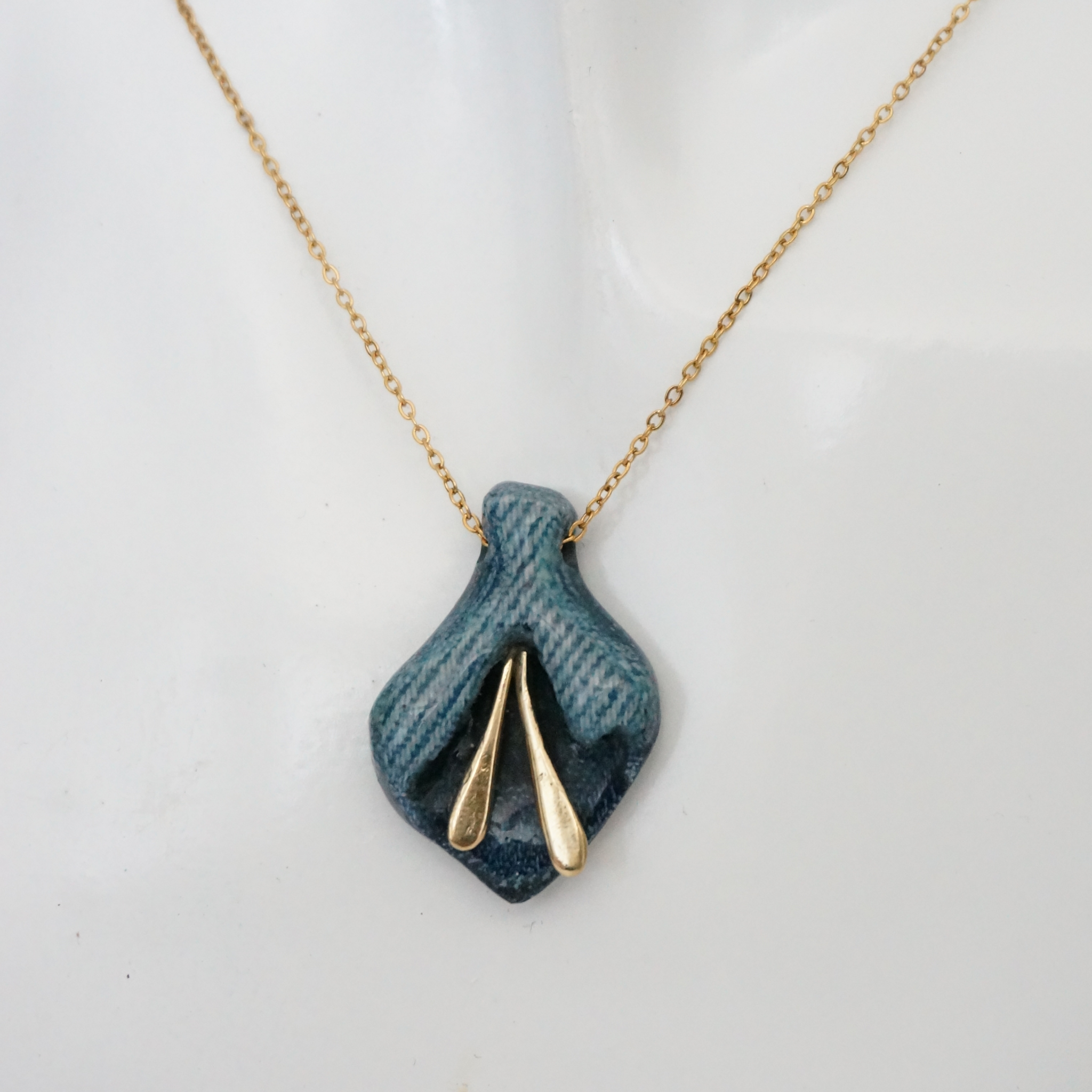 Blue Flower - Denim and brass necklace