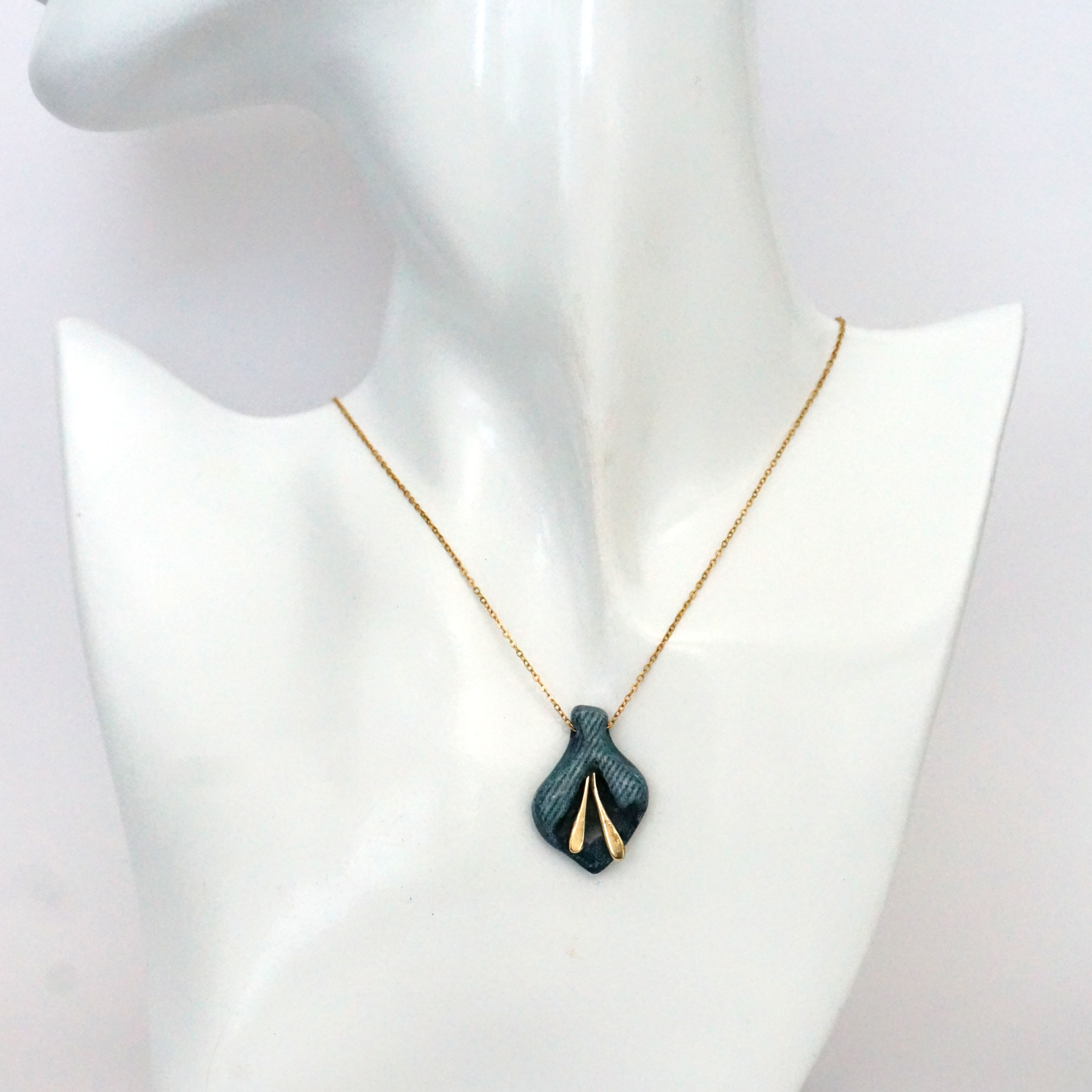 Blue Flower - Denim and brass necklace