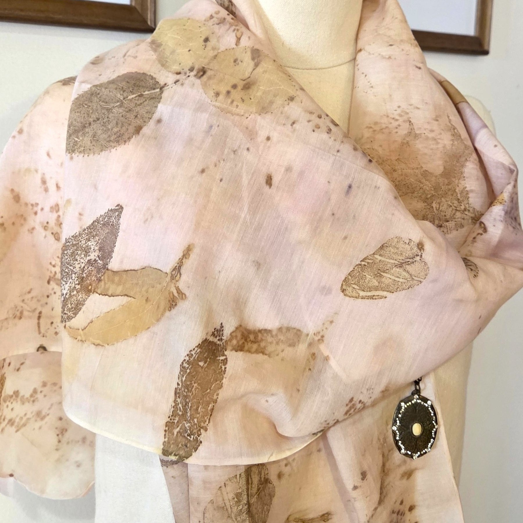 Cotton/Silk Blend - Botanical Print Scarf/Wrap - The Coral