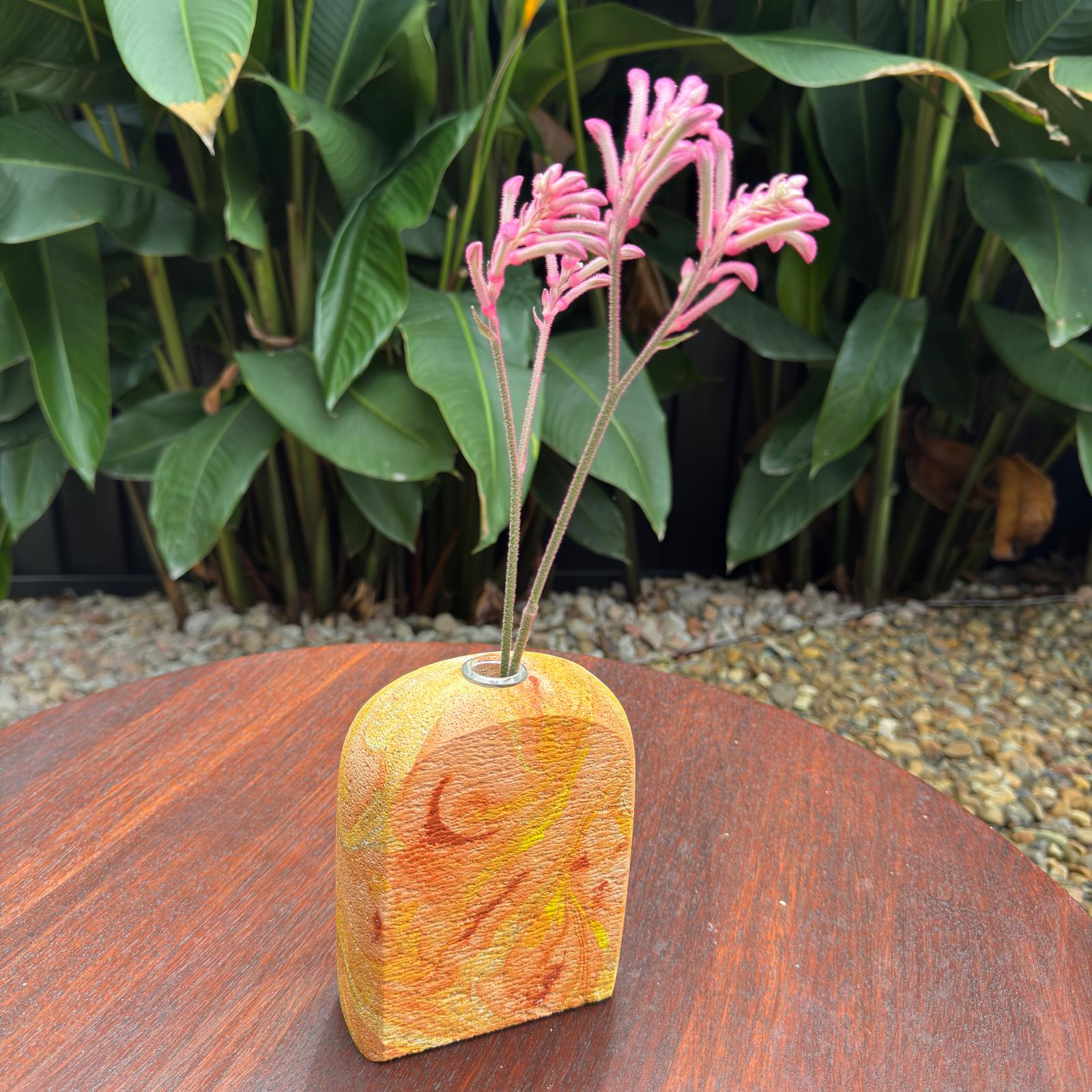 Hand sculpted concrete test tube vase in sunset colours
