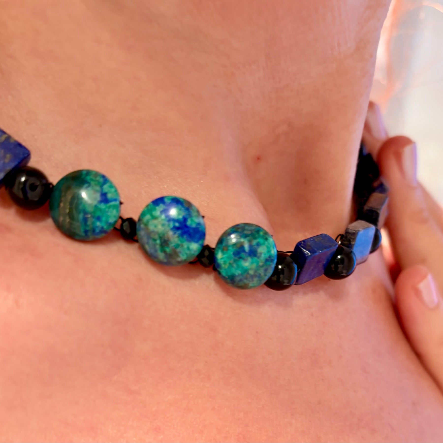 “Earth Energy”  Azurite, lapis lazuli, obsidian Necklace