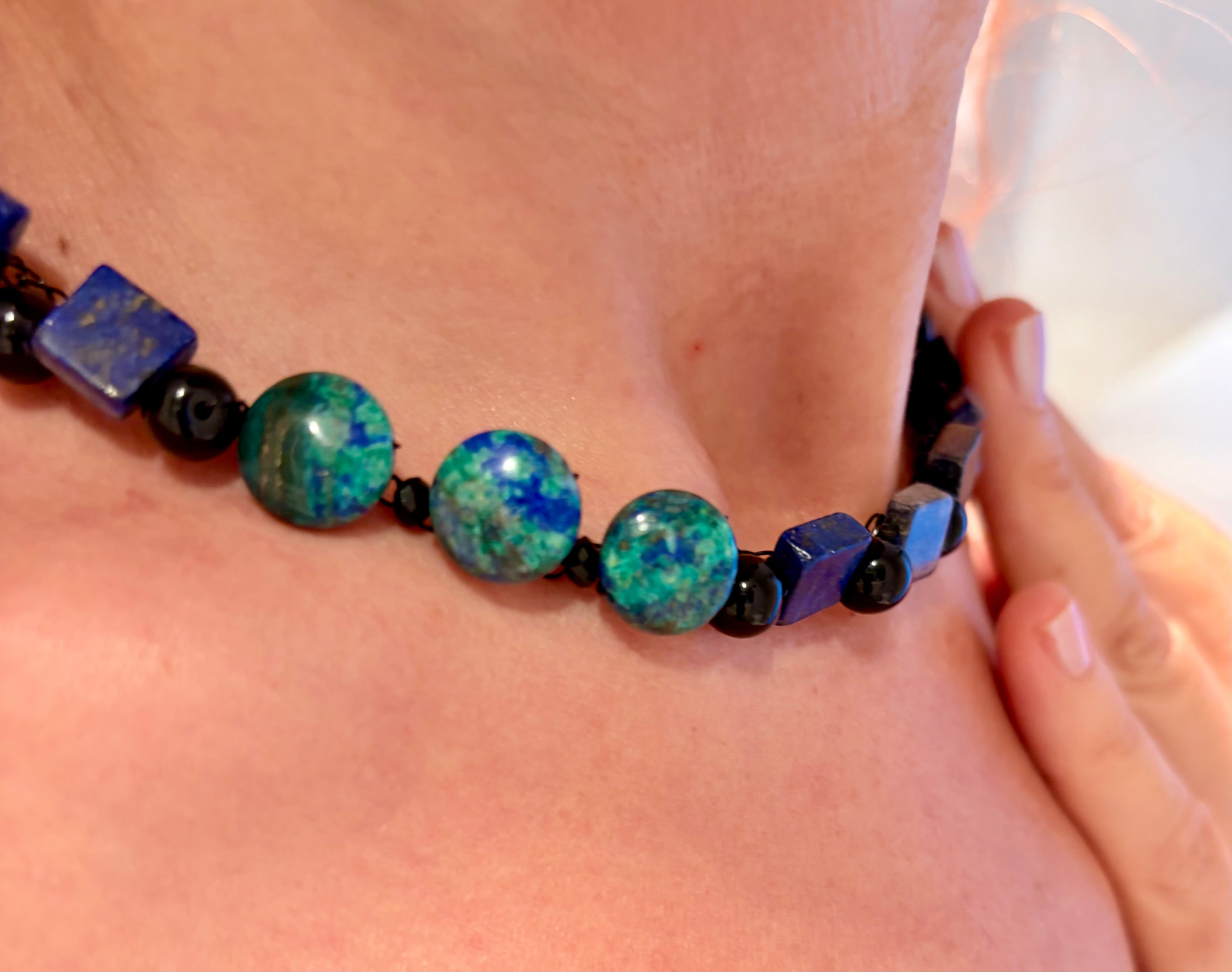 “Earth Energy”  Azurite, lapis lazuli, obsidian Necklace