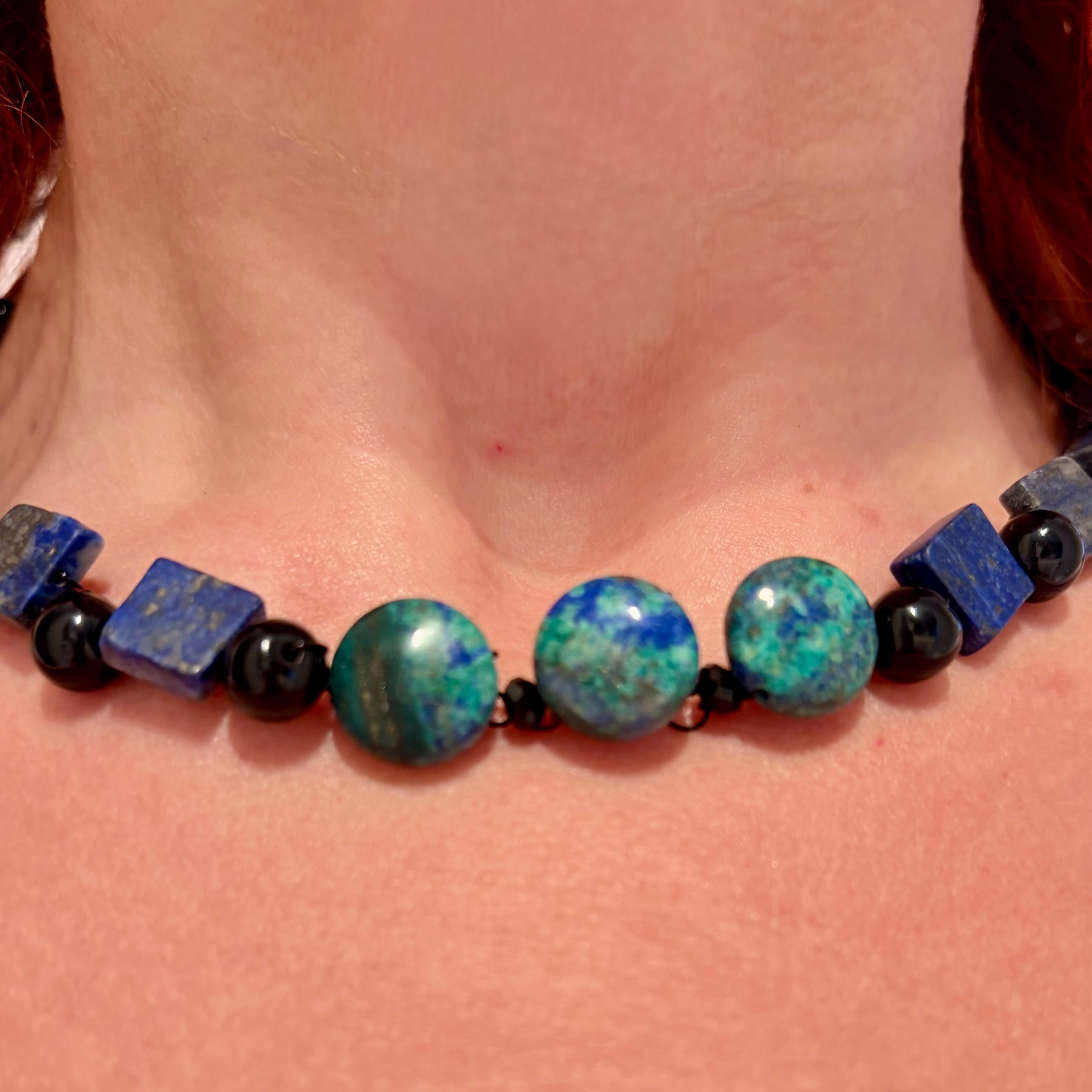 “Earth Energy”  Azurite, lapis lazuli, obsidian Necklace