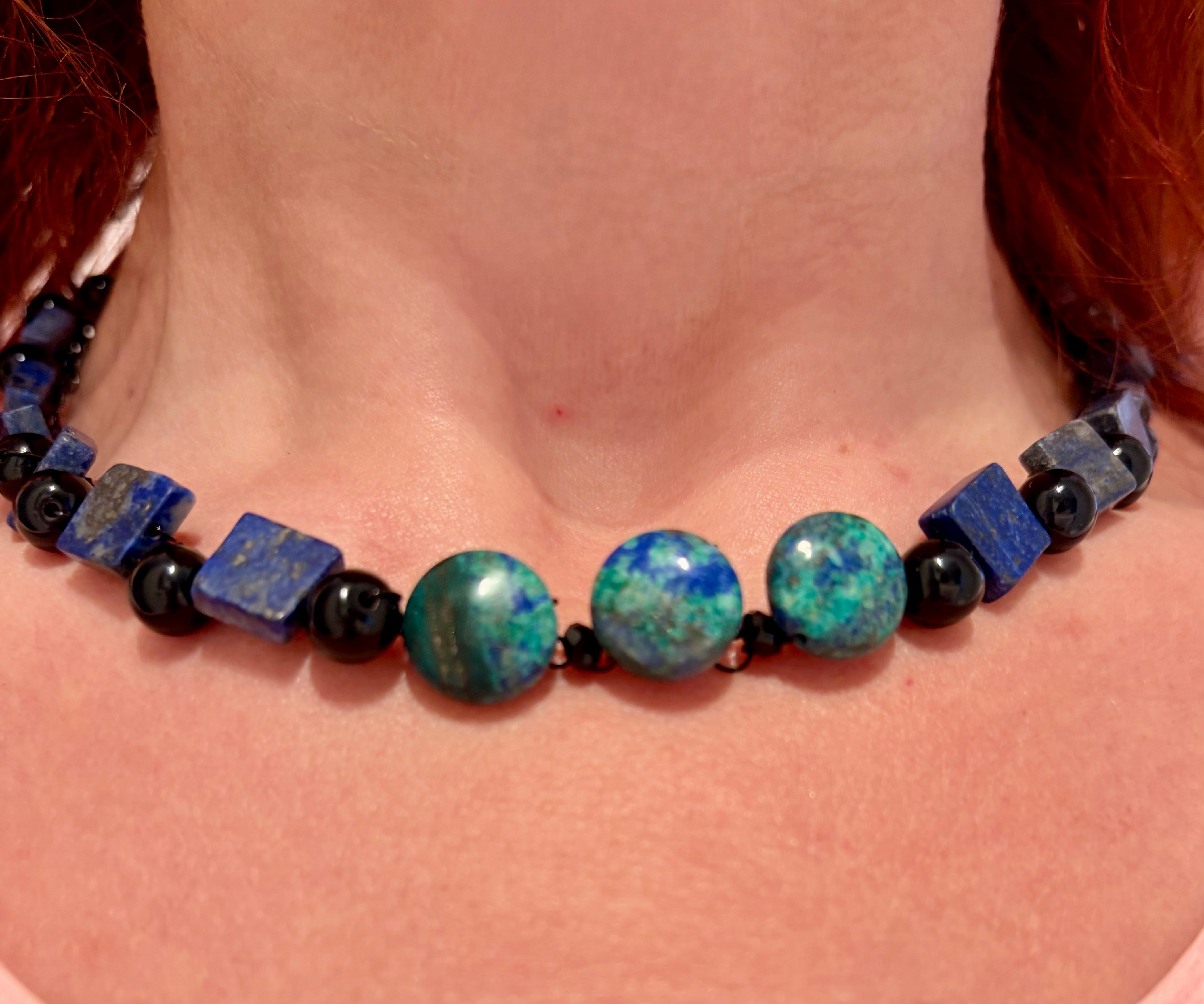 “Earth Energy”  Azurite, lapis lazuli, obsidian Necklace