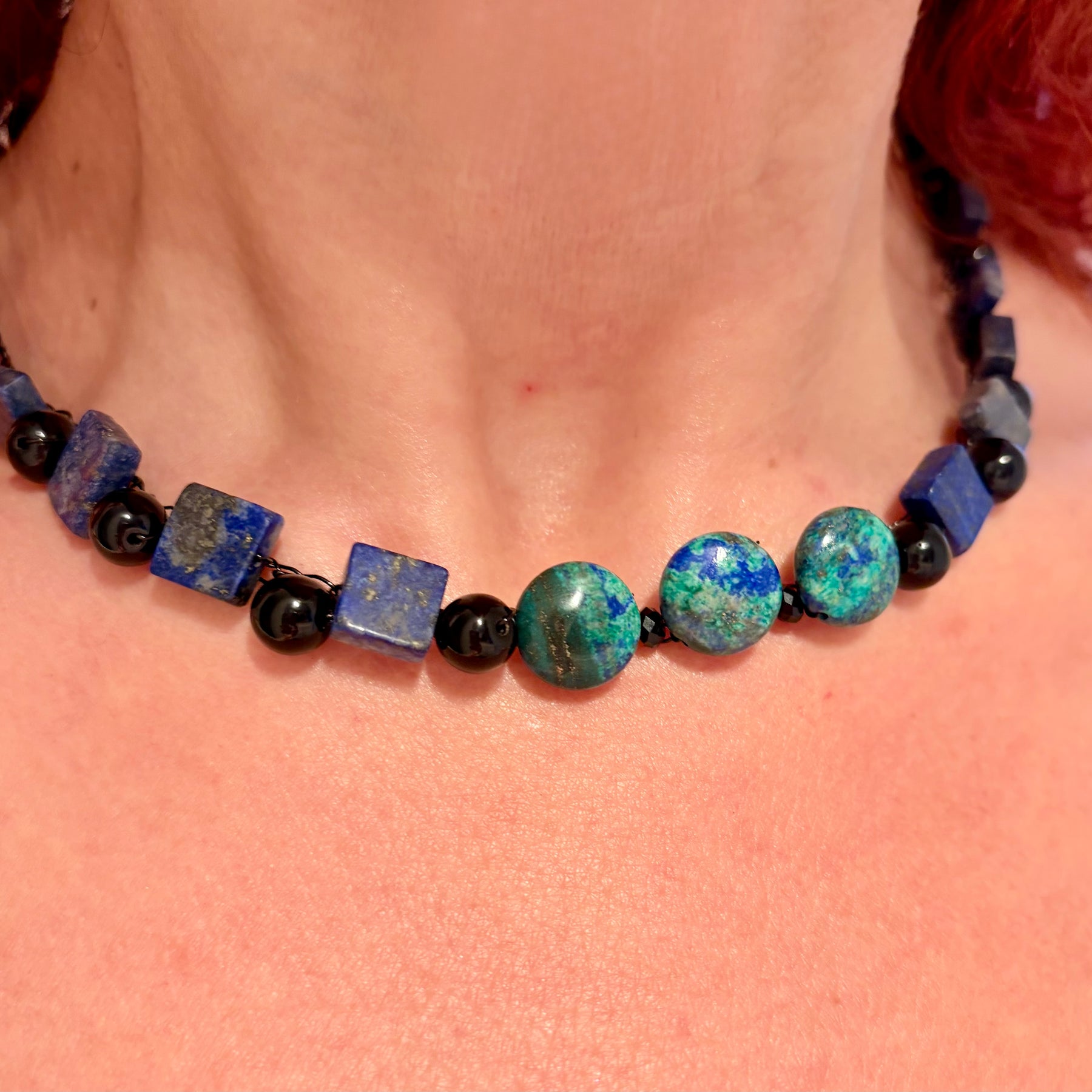“Earth Energy”  Azurite, lapis lazuli, obsidian Necklace